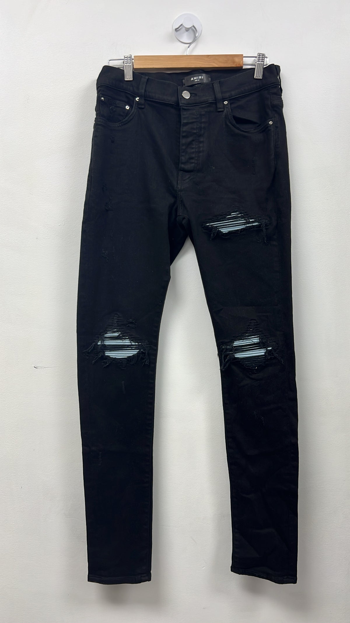 Amiri MX1 Black Baby Blue Patch Jeans