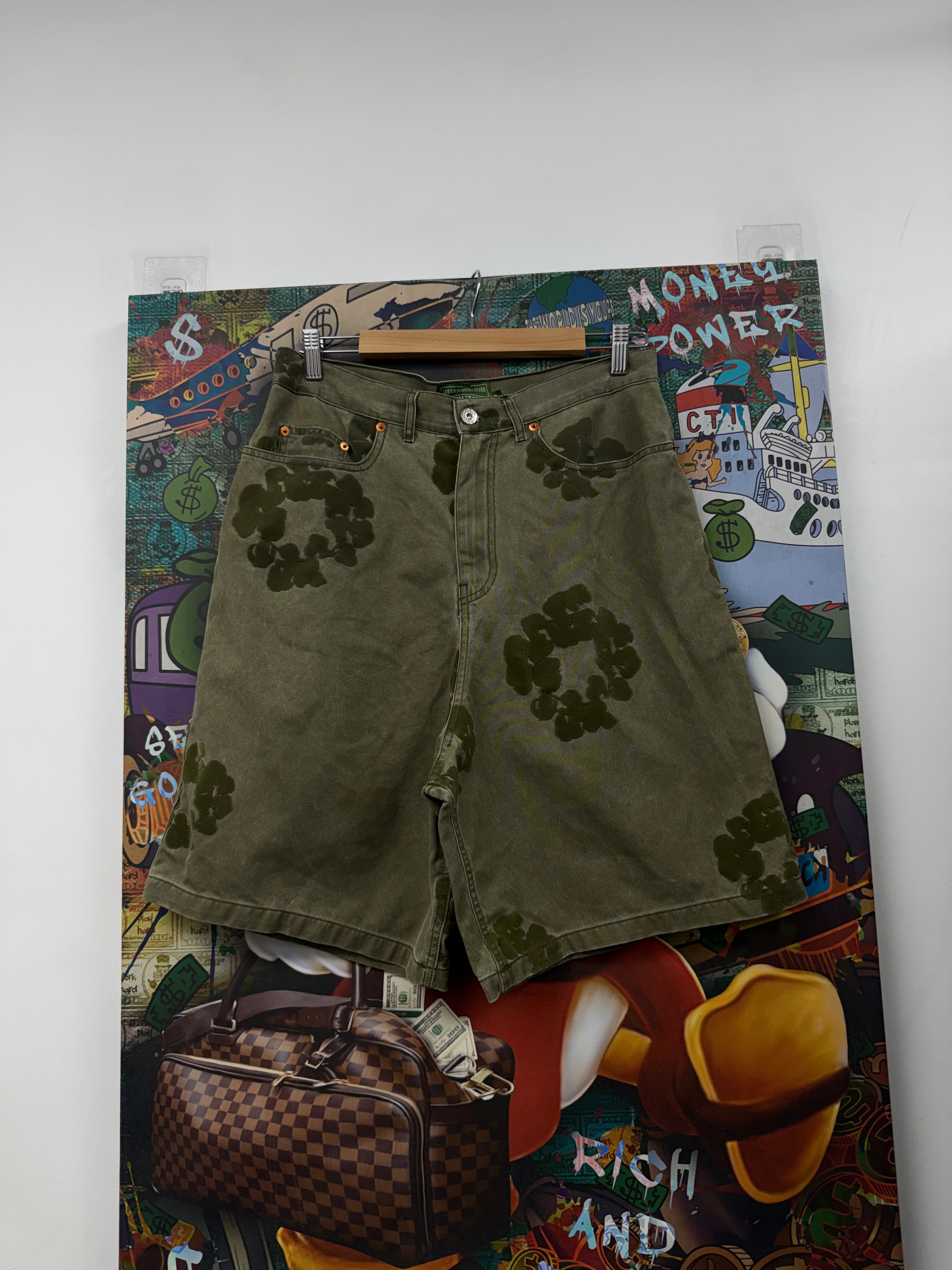Denim Tears Olive Cotton Wreath Shorts