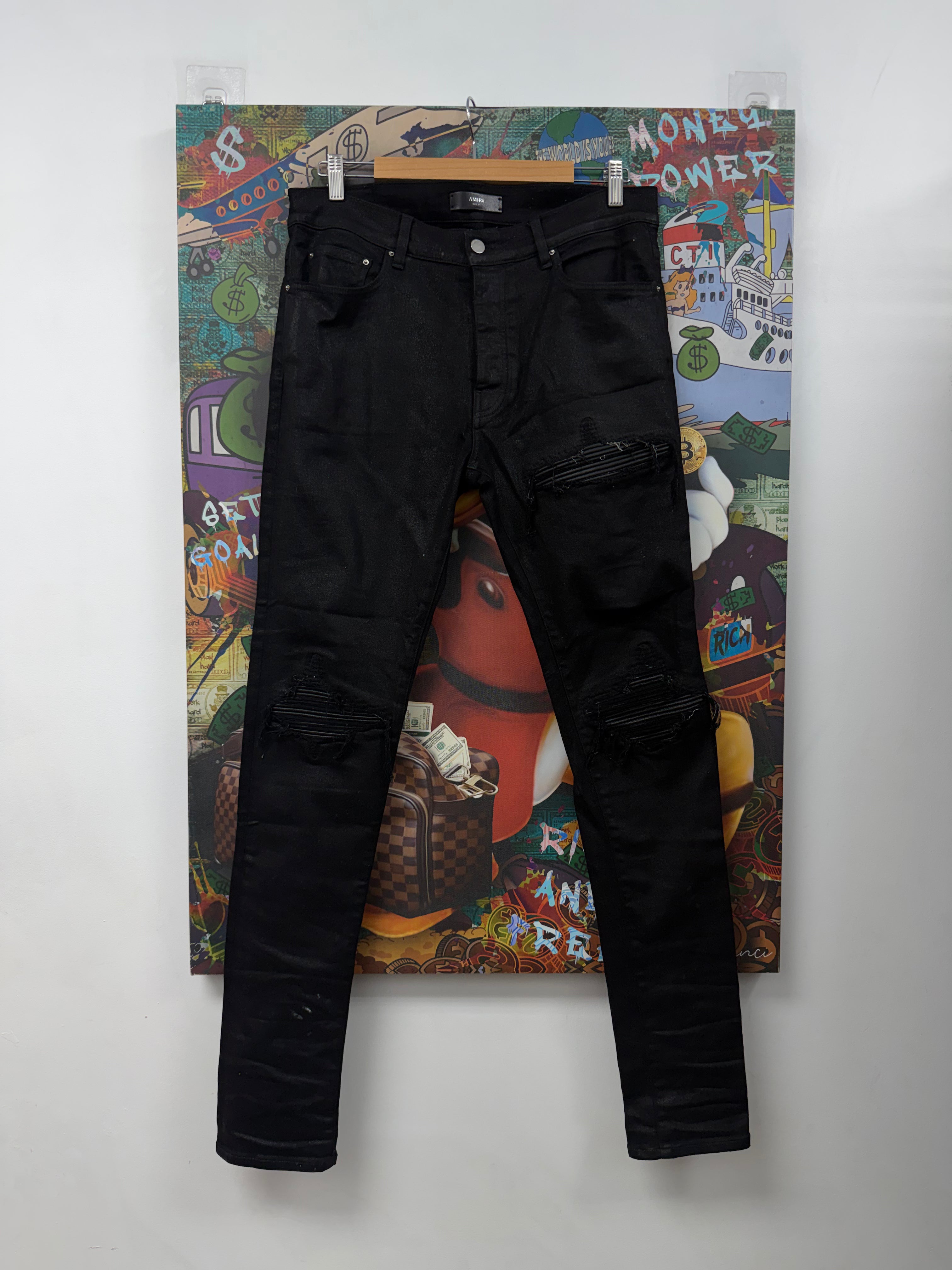 Amiri MX1 Black Black Wax Patch Jeans