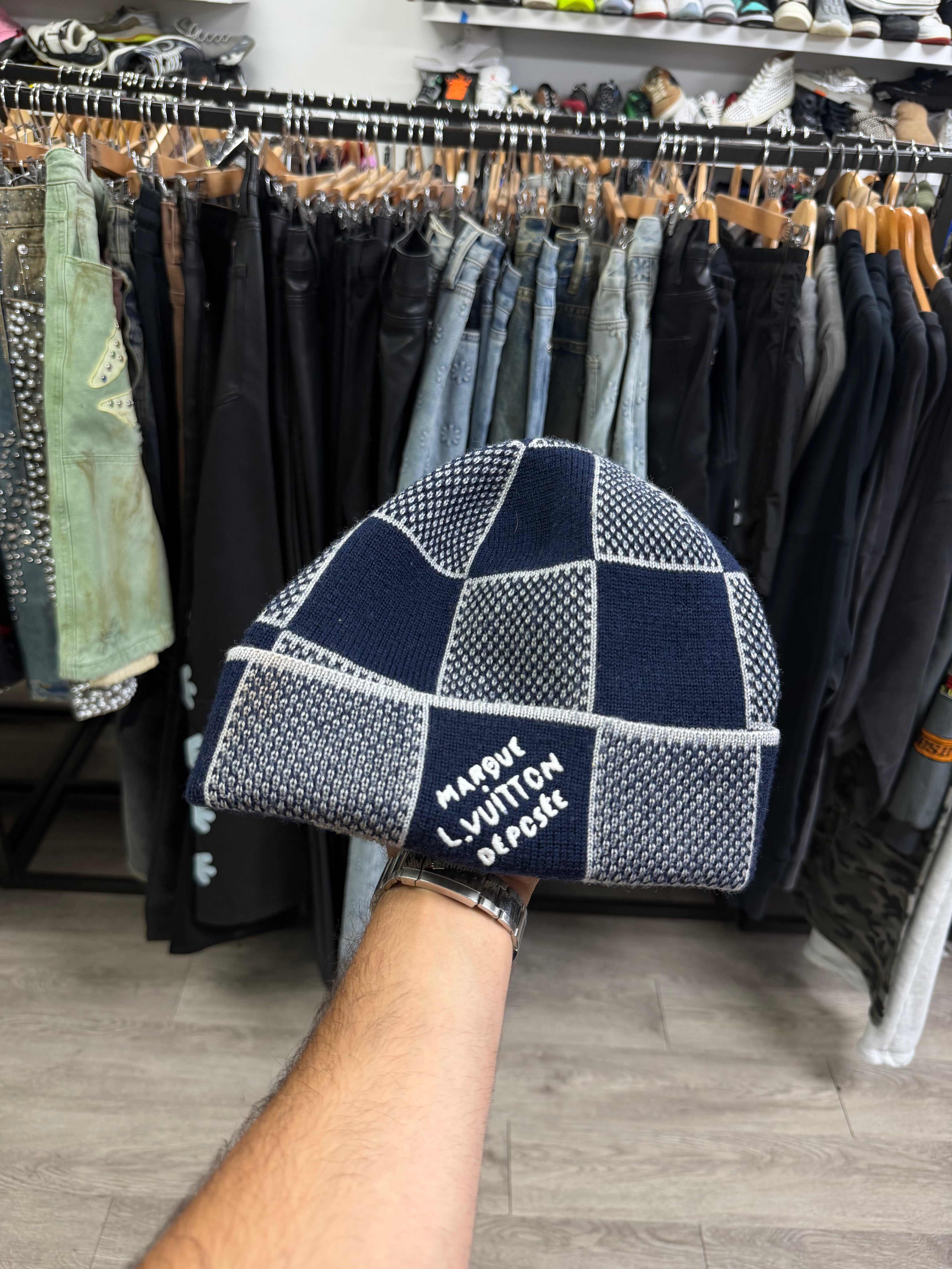 Louis Vuitton Navy Grey Damier Herritage Beanie
