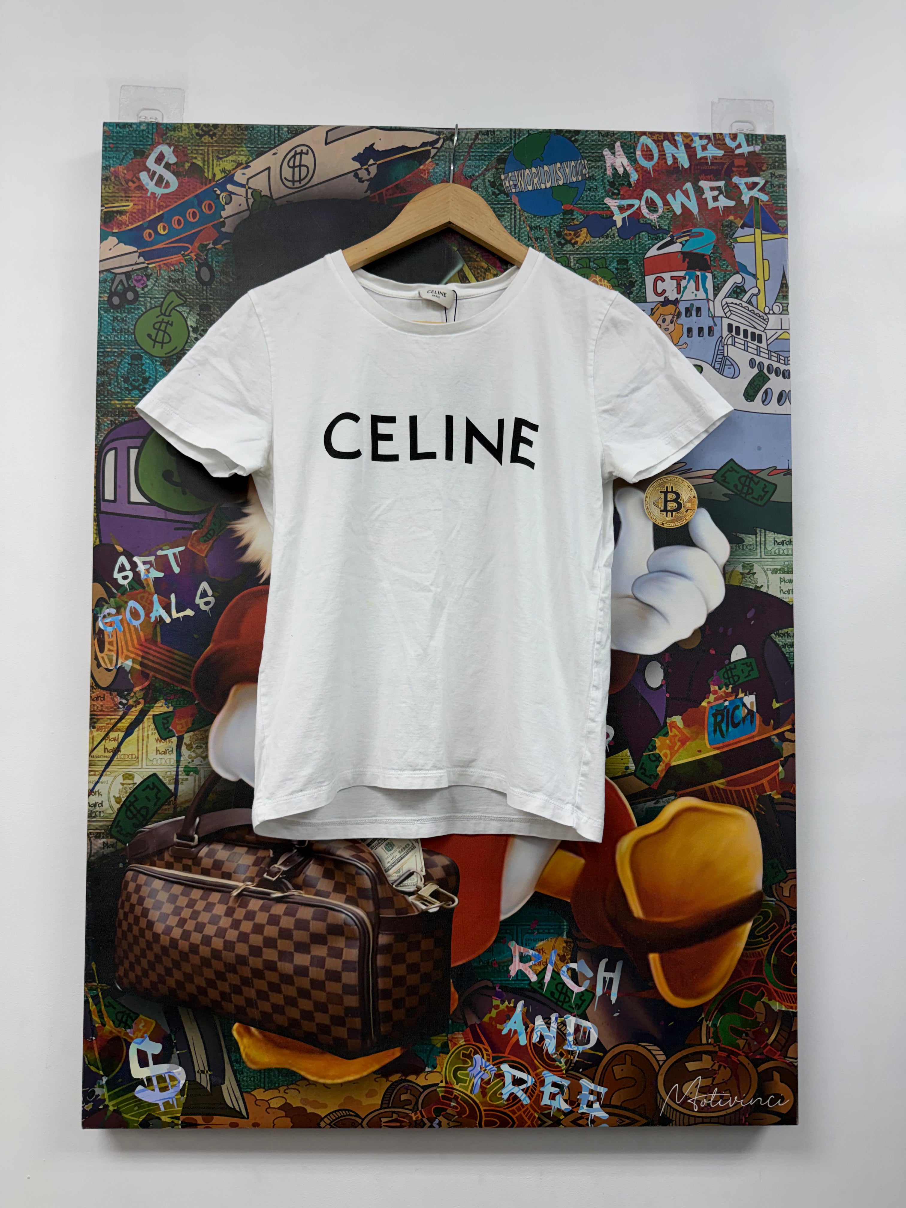 Celine White Black Spellout (Women's) Tee