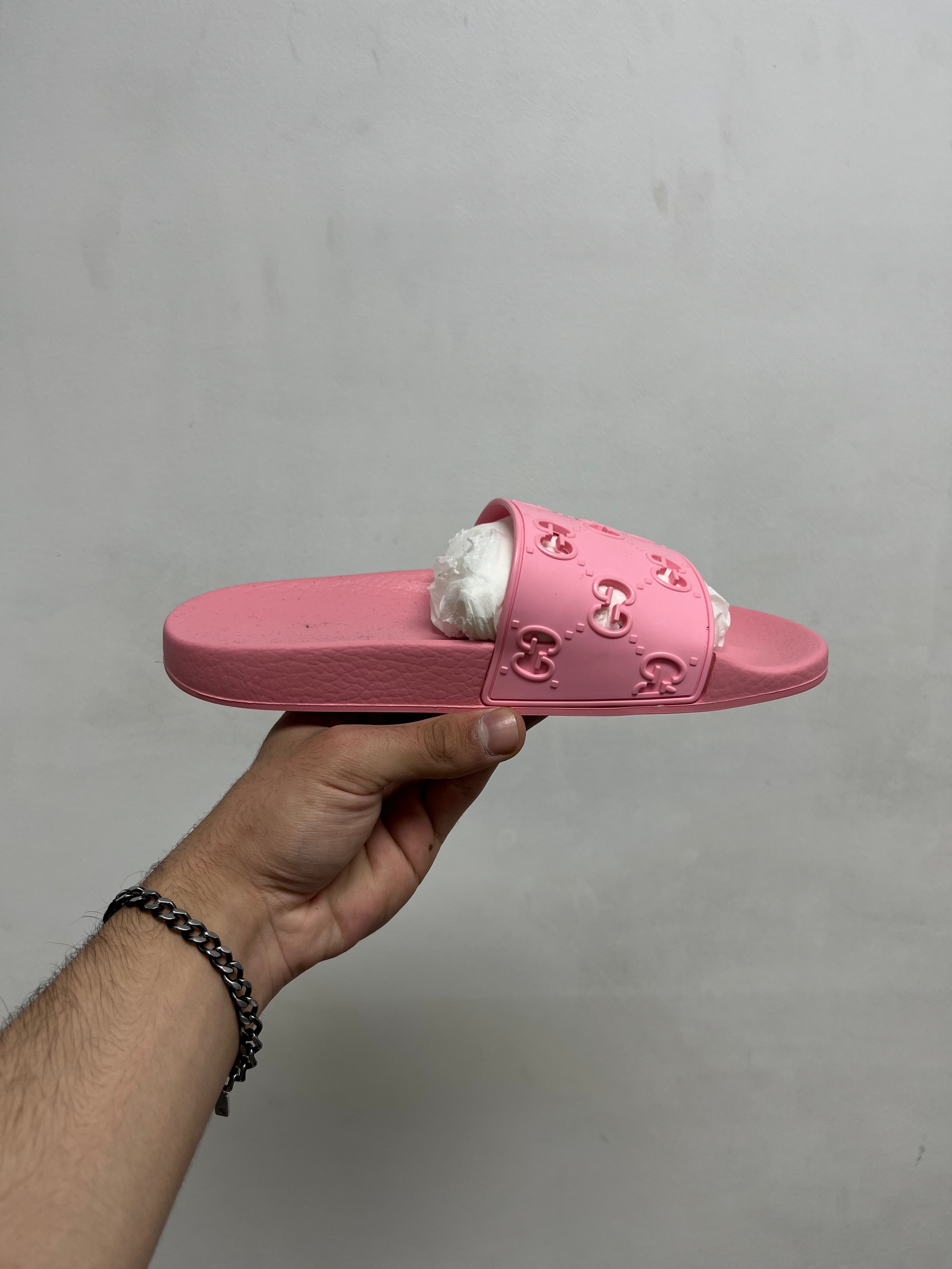 Gucci Pink Monogram Slides