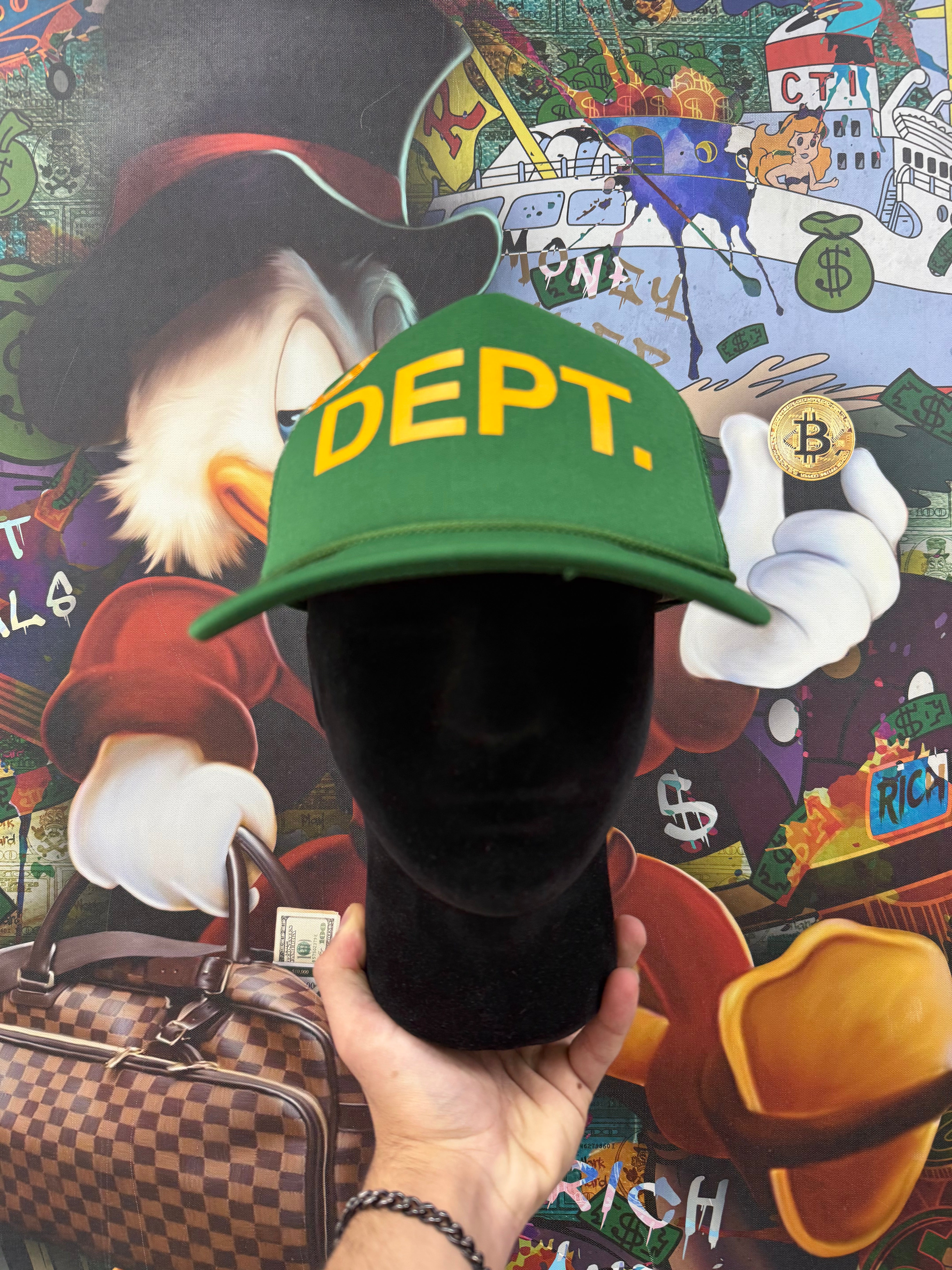 Gallery Dept Green Yellow Goyard Custom G-Patch Trucker Hat
