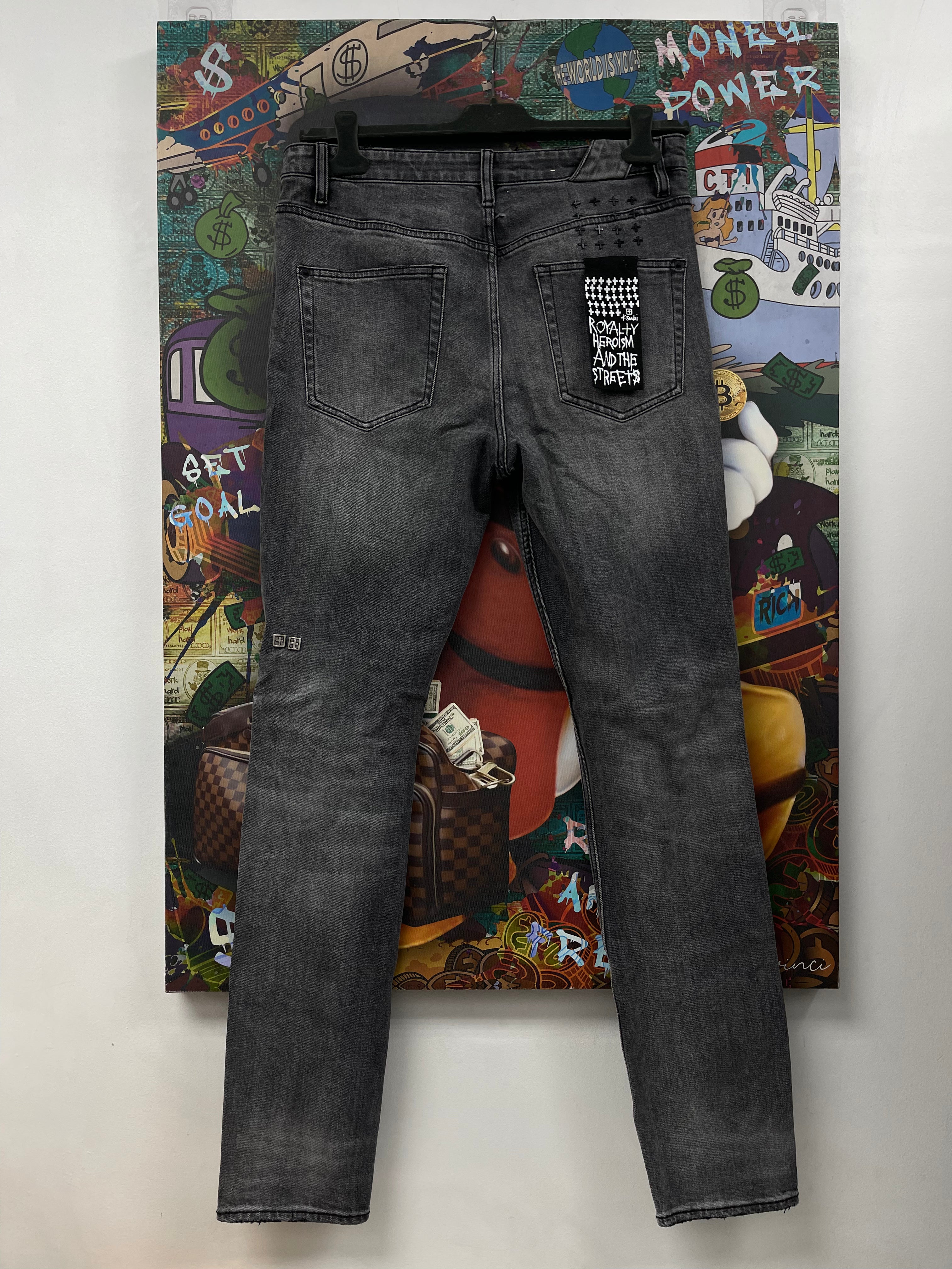 Ksubi Grey Knee Logo Ripped Jeans