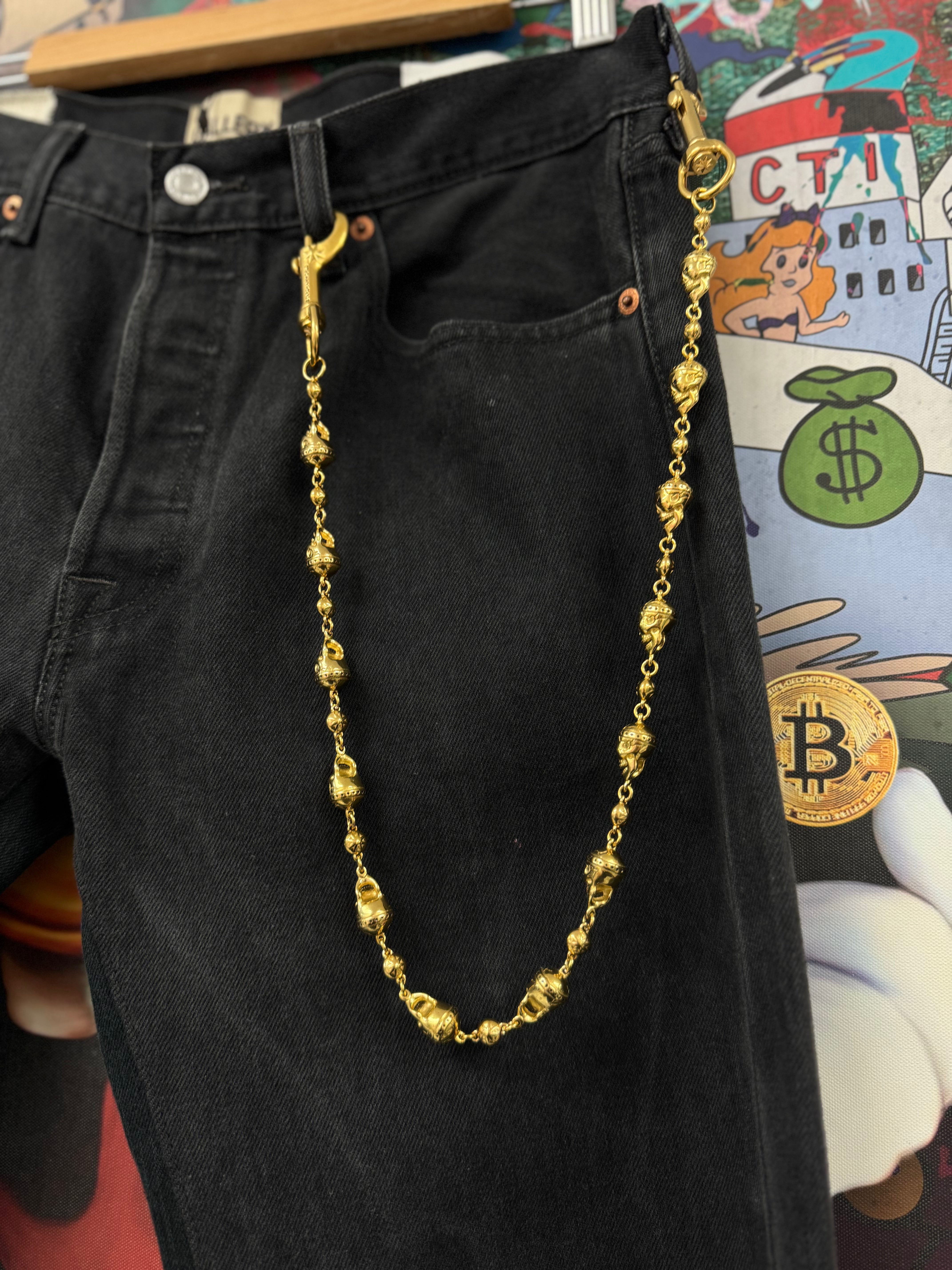 Starchain Gold Skulls No Stones Wallet Chain