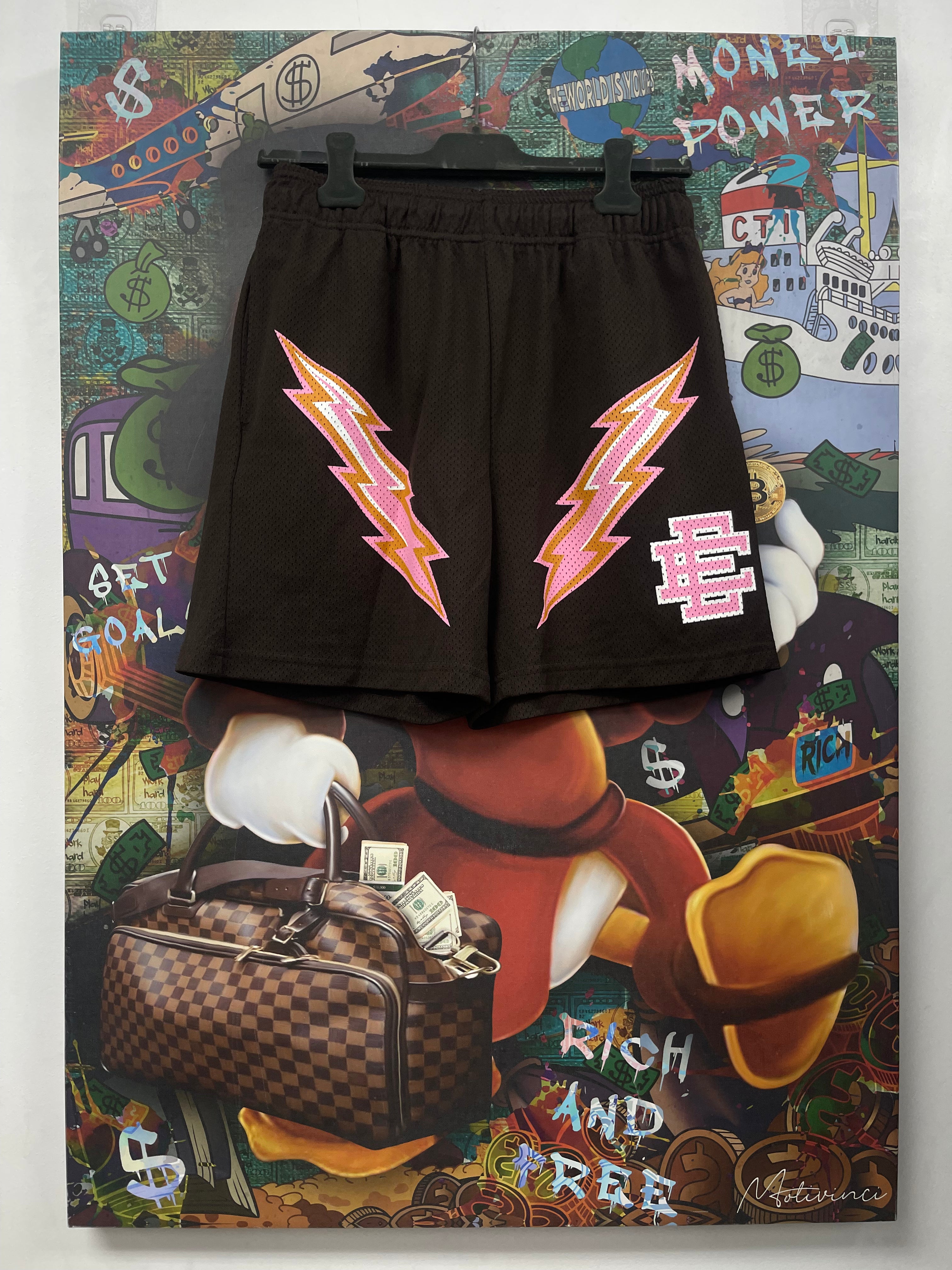Eric Emanuel Brown Pink Bolt Shorts