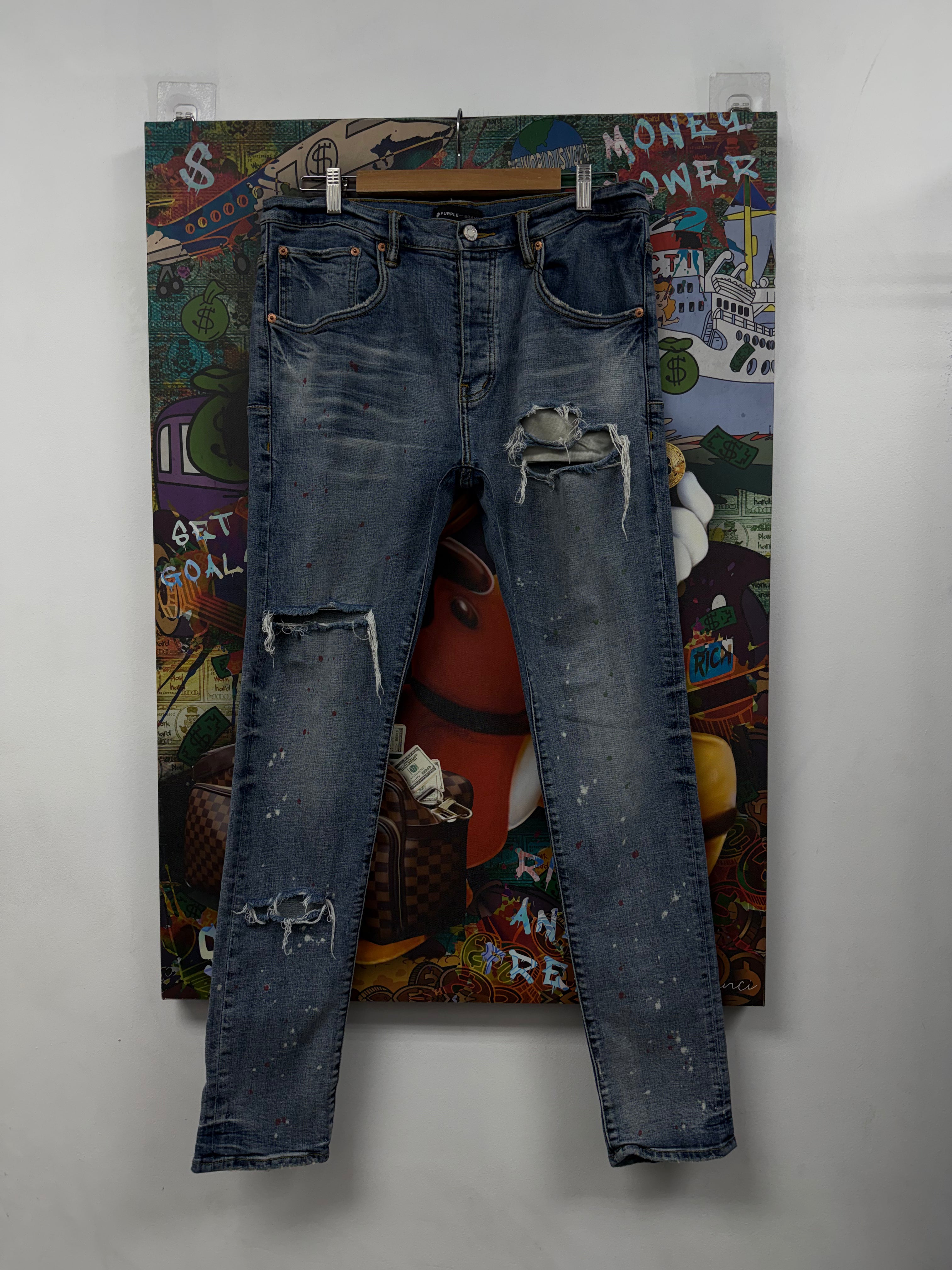 Purple Brand Light Wash Splatter P002 Jeans