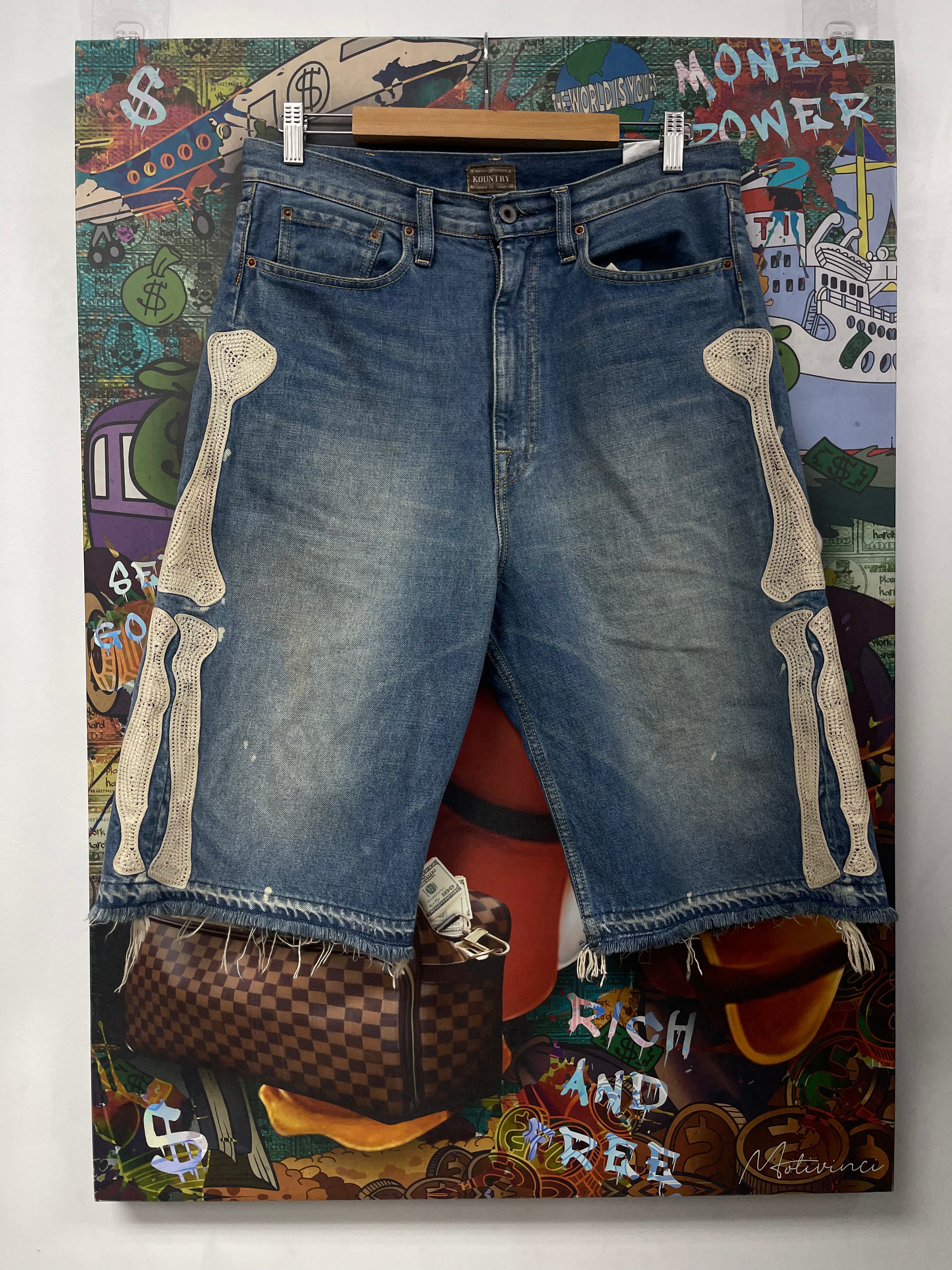 Kapital Blue Bone Jean Shorts