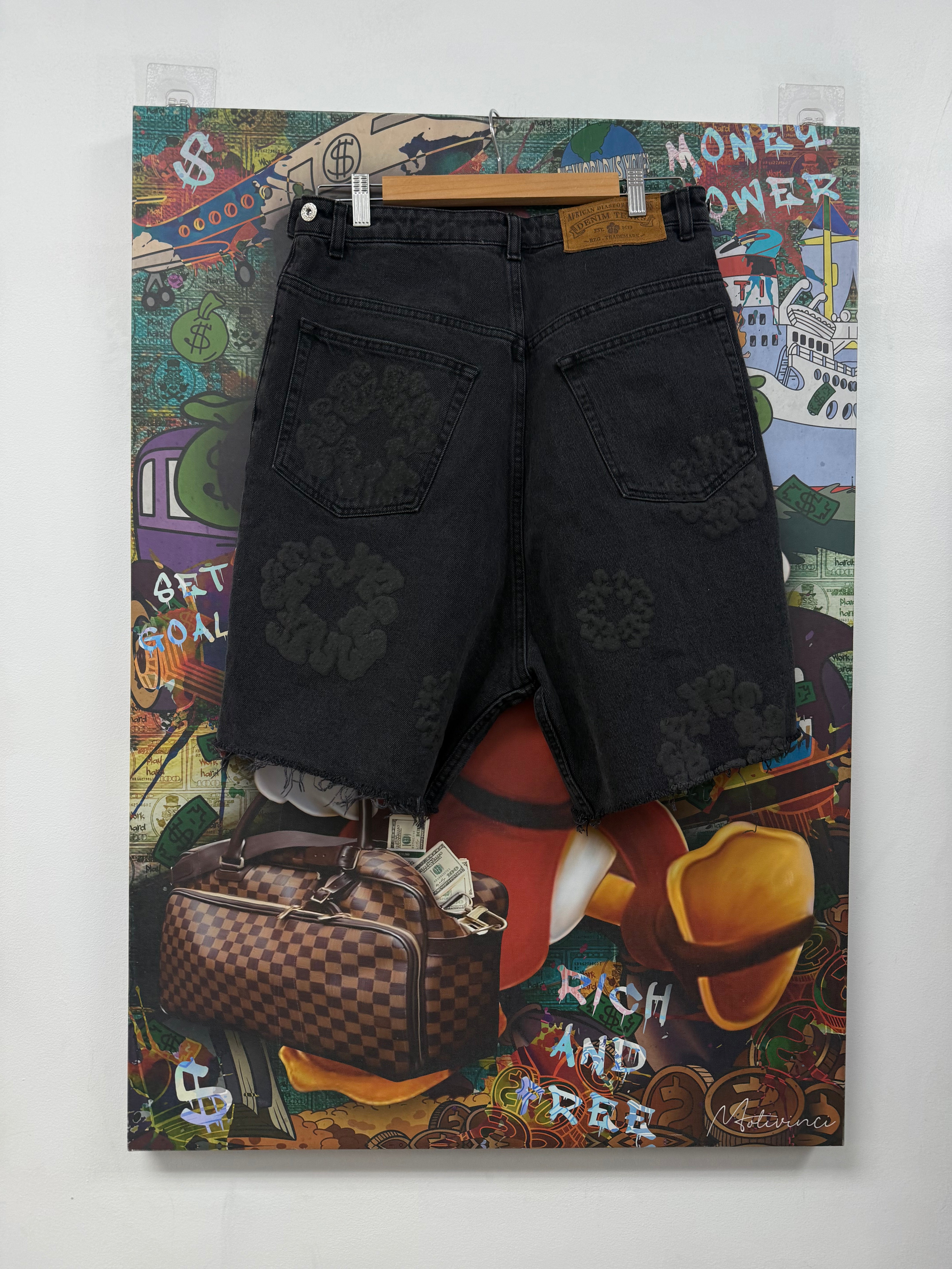 Denim Tears Black Mono Cottown Wreath Jean Shorts