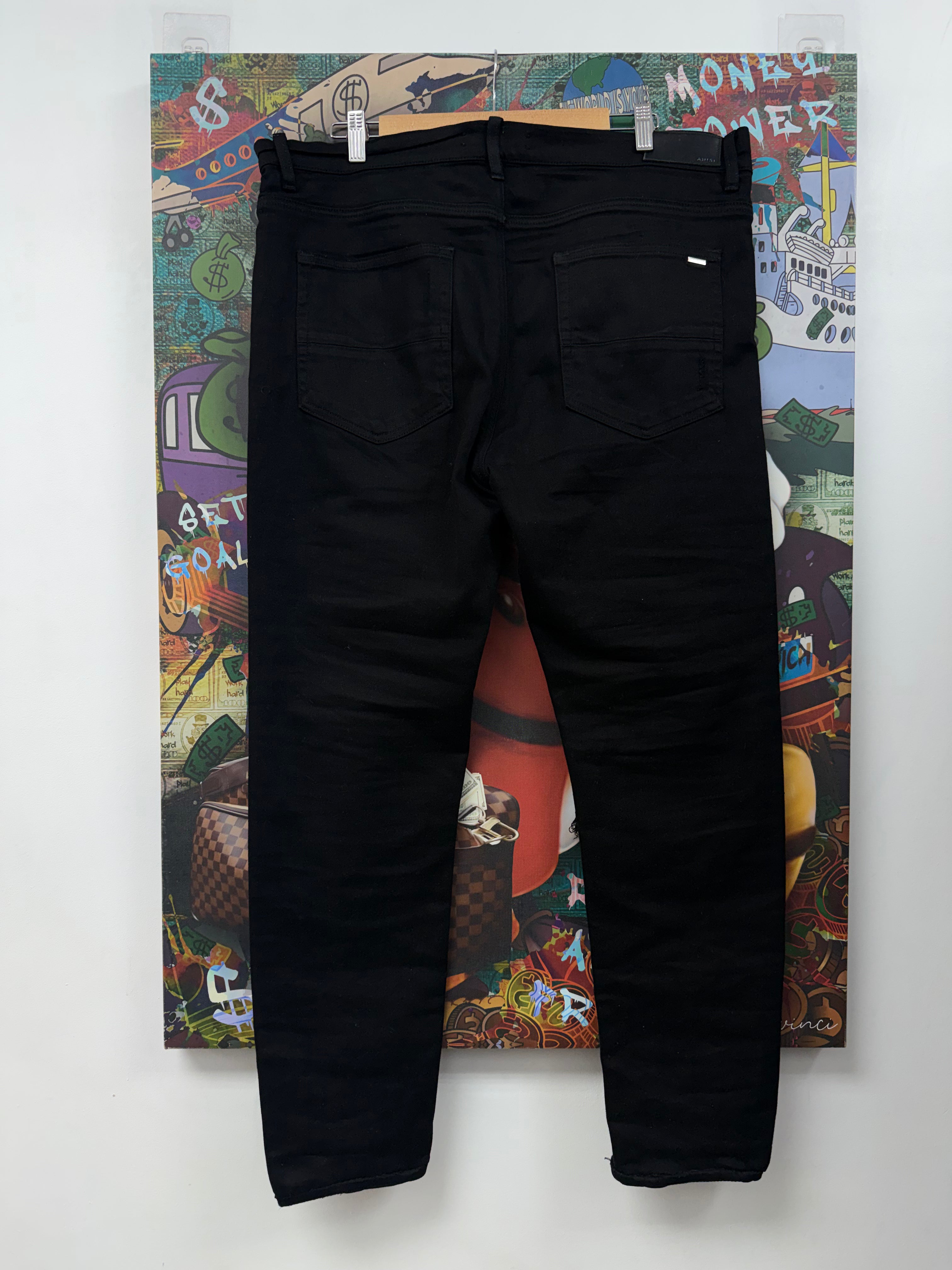 Amiri MX1 Black Black Leather Patch Jeans