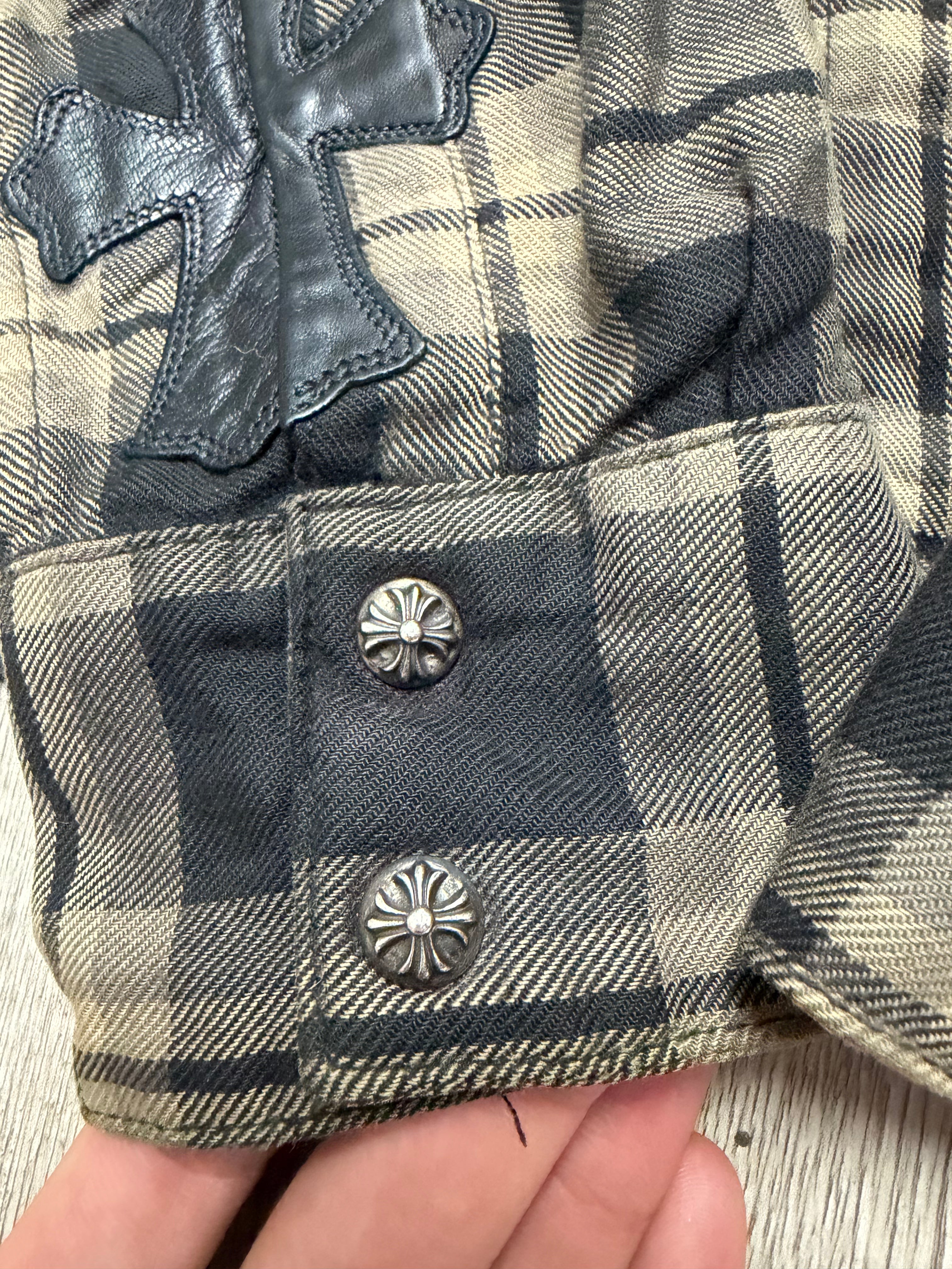 Chrome Hearts Brown Plaid 2 Patches Flannel Shirt