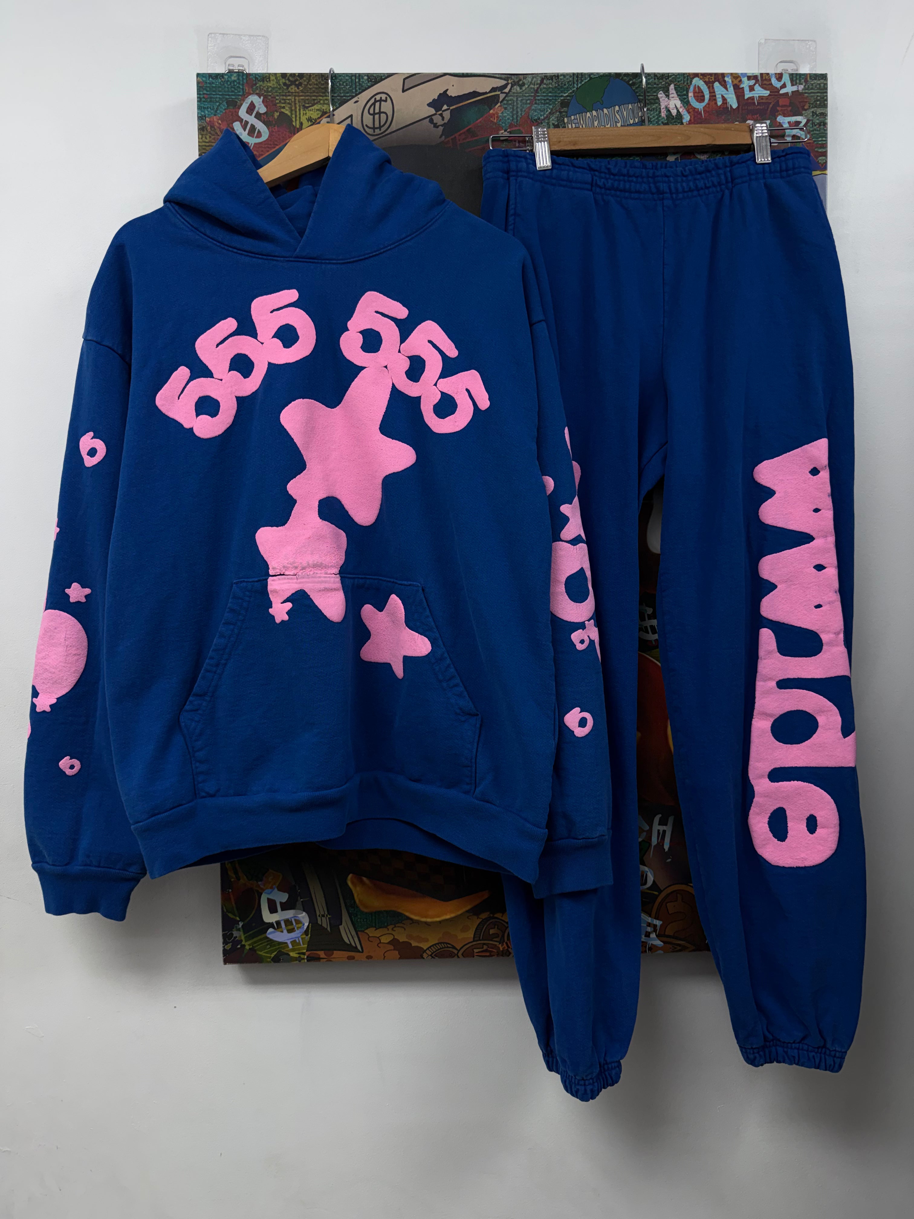 Sp5der Navy Pink 555 Sweatsuit