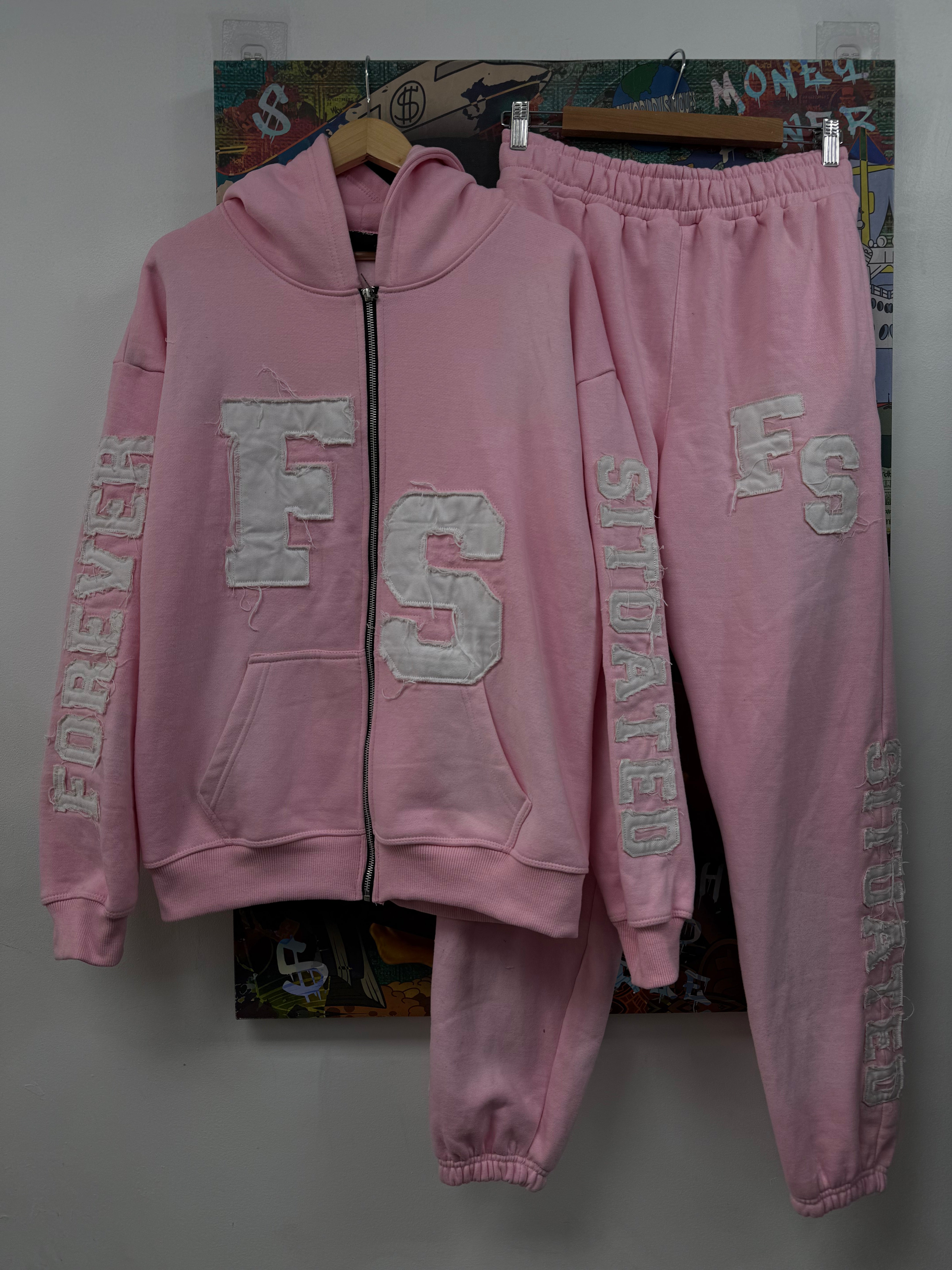 Forever Situated Pink White Sweatsuit