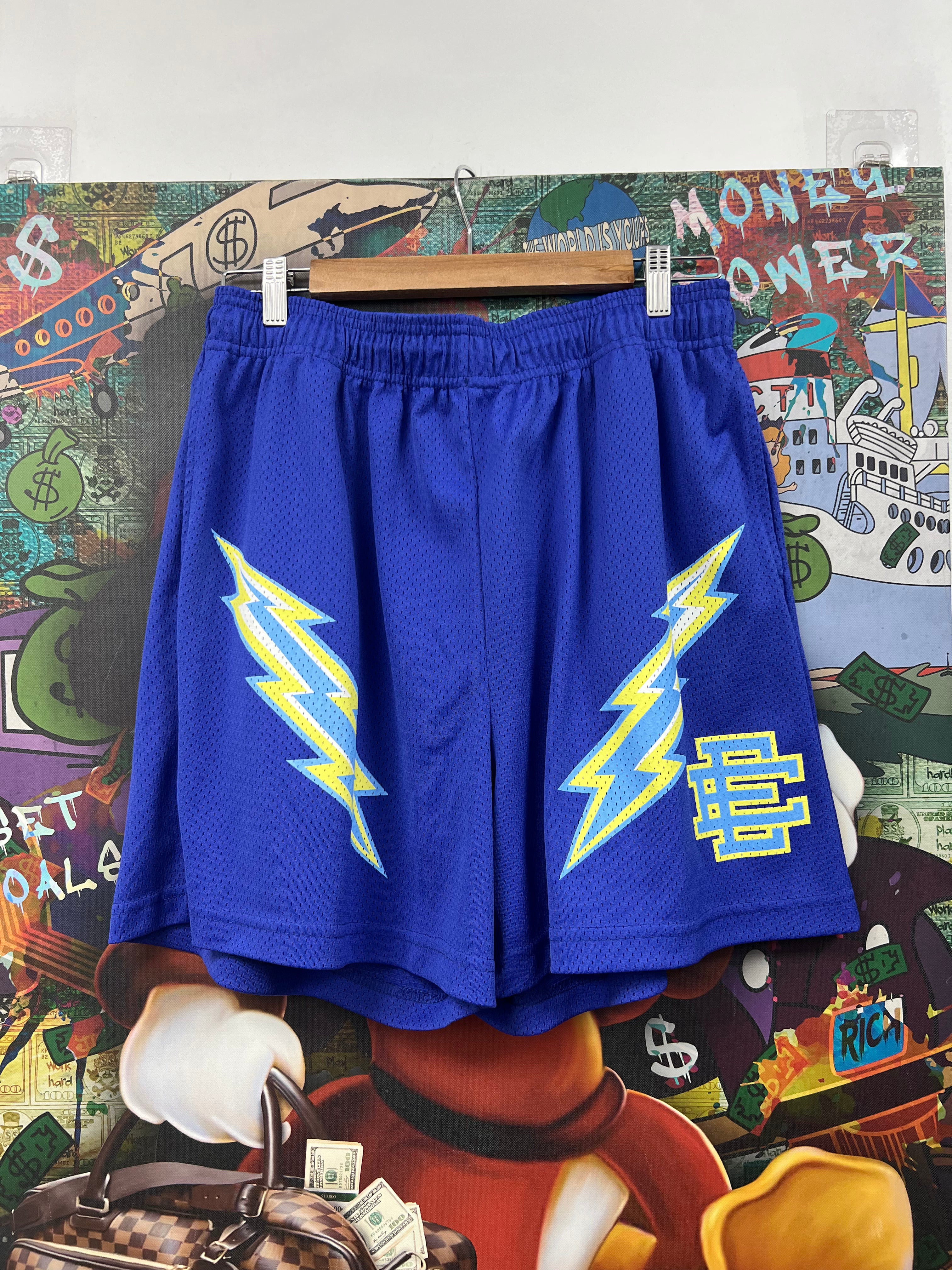Eric Emanuel Blue Yellow Bolt Shorts