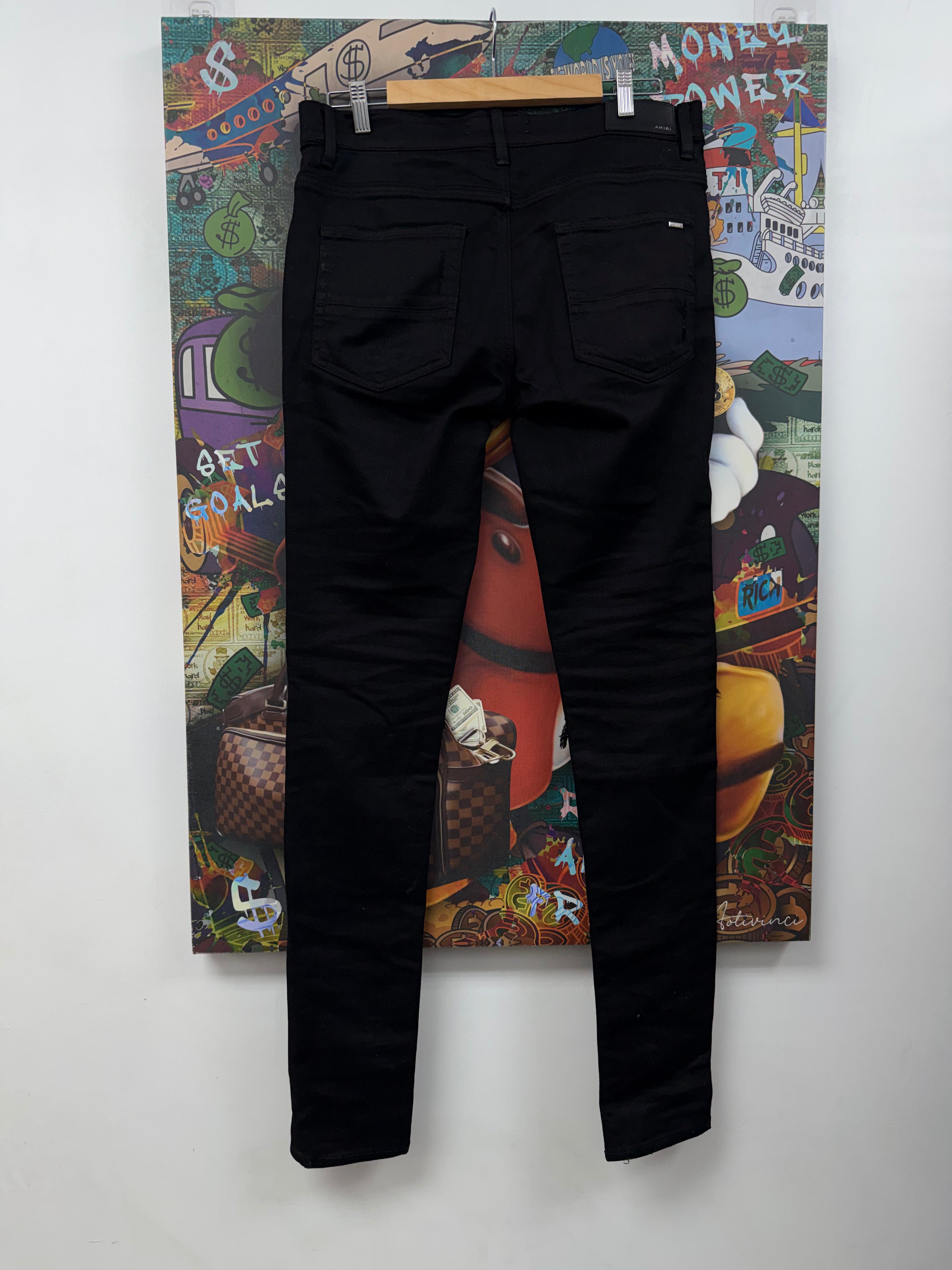Amiri MX1 Black Black Leather Patch Jeans