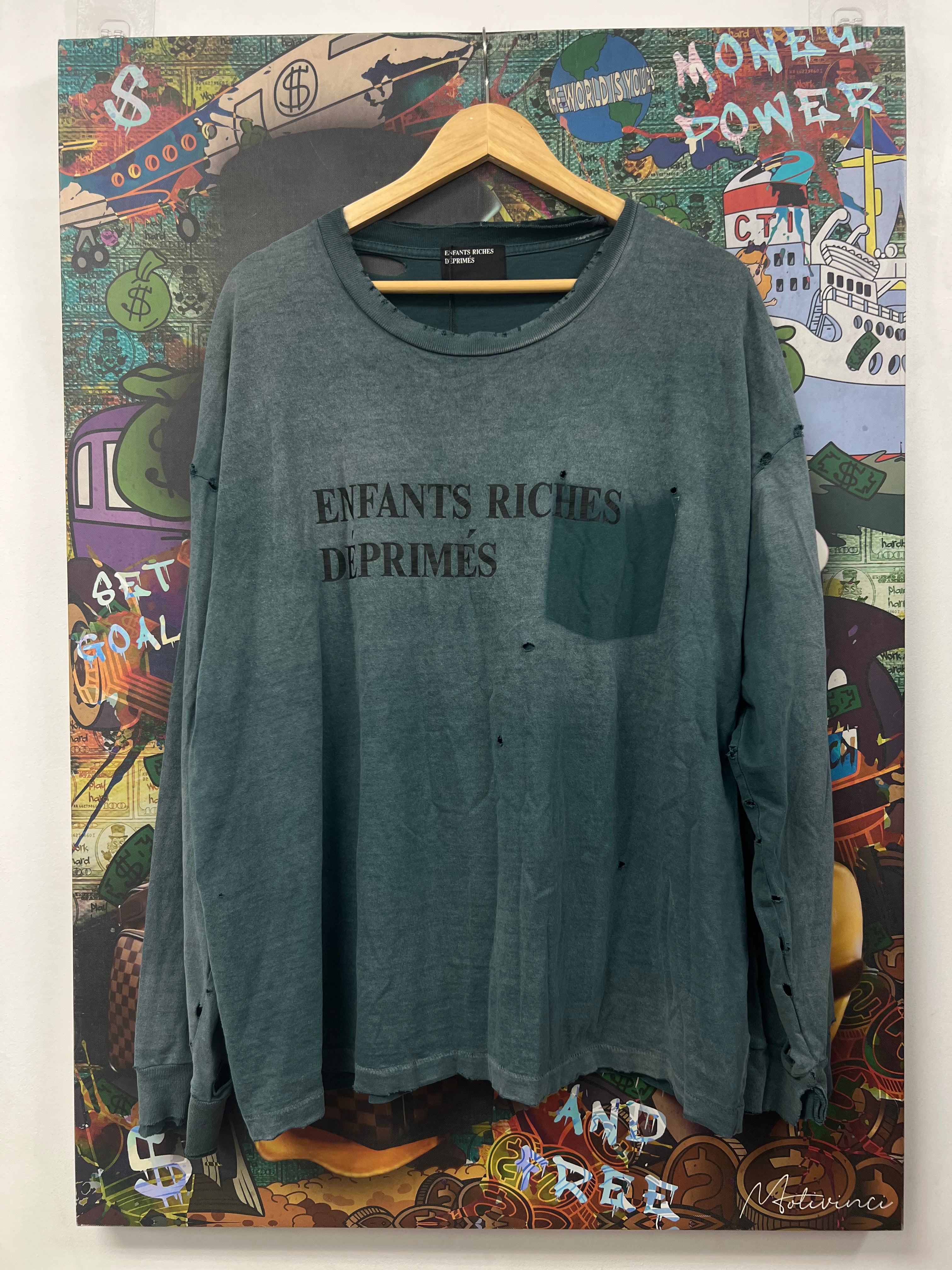 ENFANTS RICHES DÉPRIMÉS Teal Distressed Chest Logo Long Sleeve