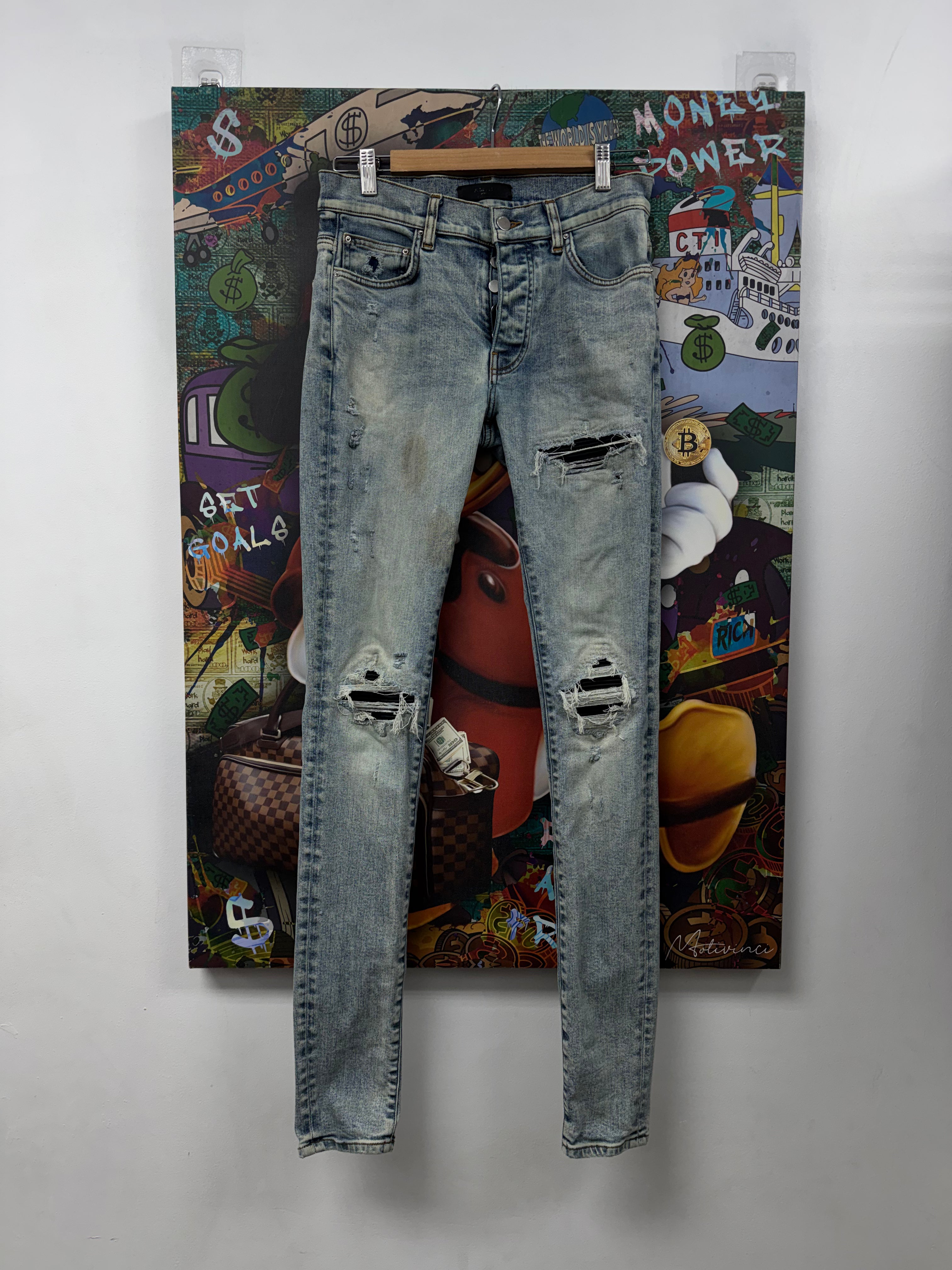 Amiri MX1 Stone Wash Black Patch Jeans