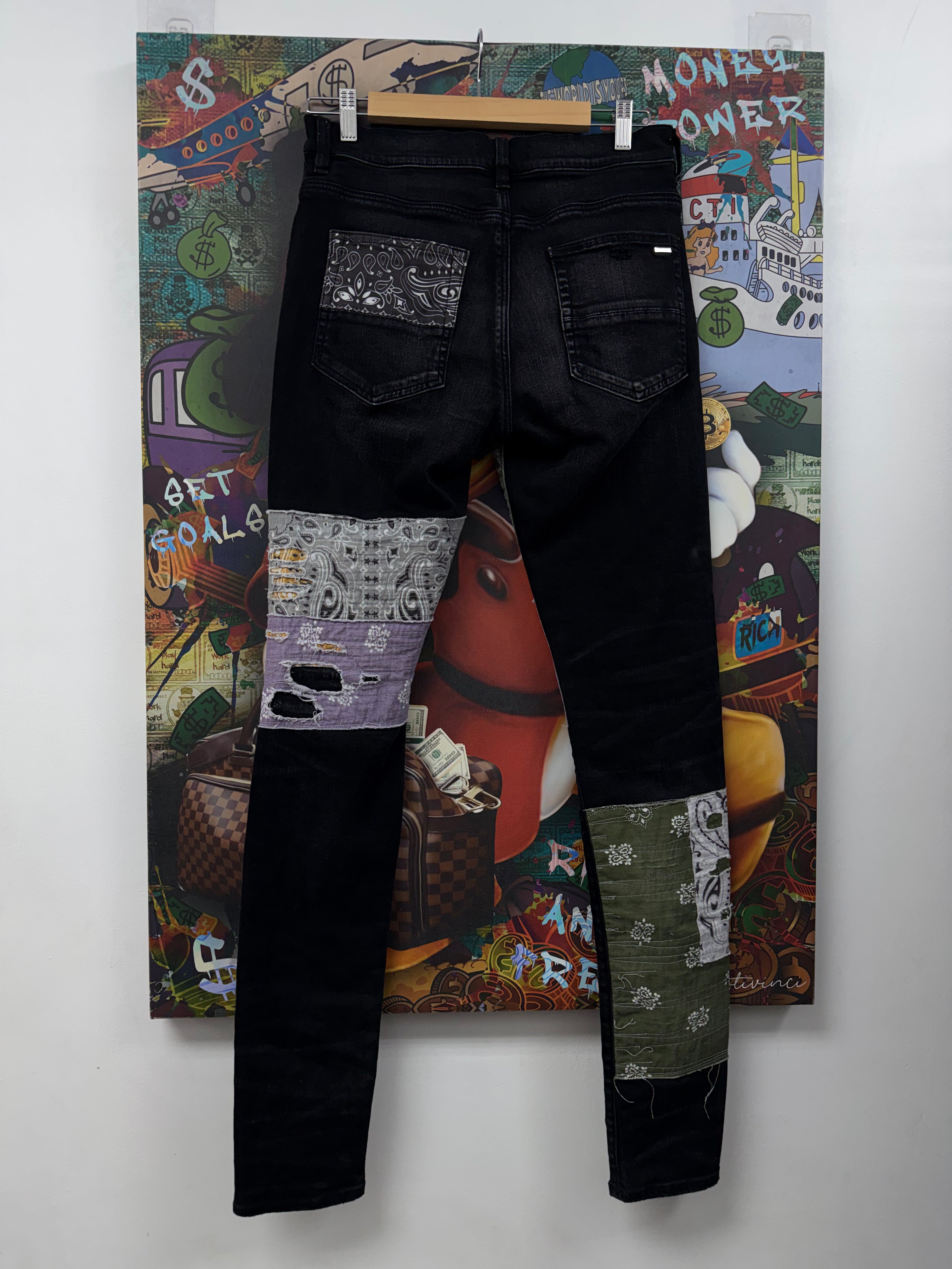 Amiri Black Green Orange Purple Bandana Halloween Patchwork Jeans
