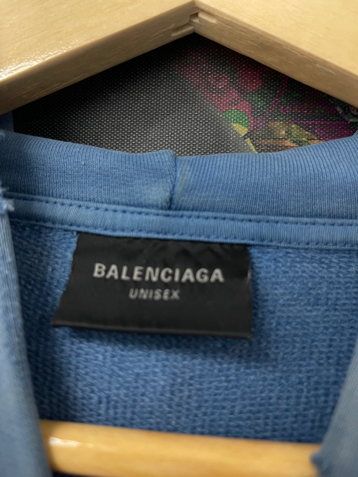 Balenciga Distressed Tape Logo Hoodie Blue Used