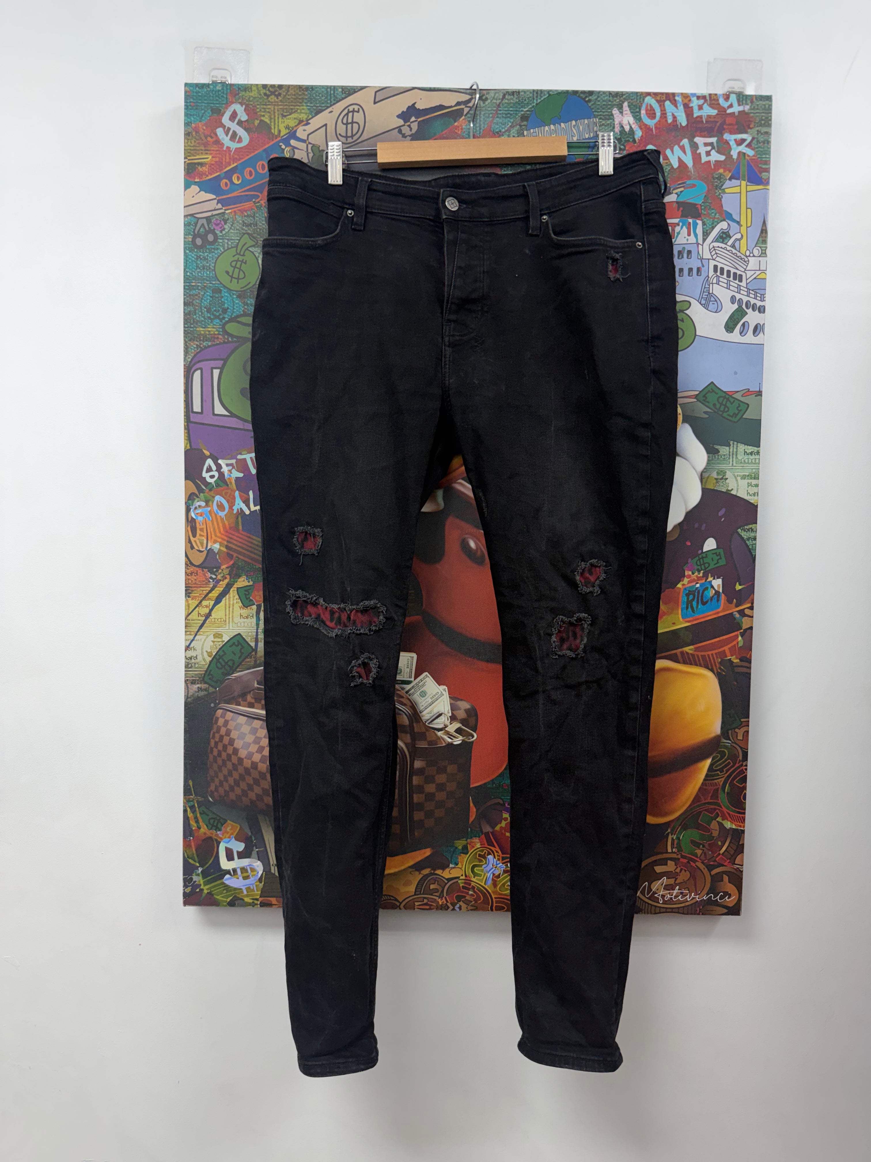 Ksubi Black Plain Red Rips Jeans