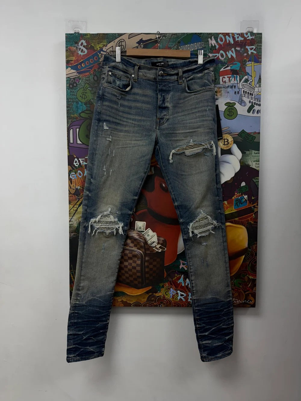 Amiri "MX1" Honeycomb Denim Paisley Patch Jeans