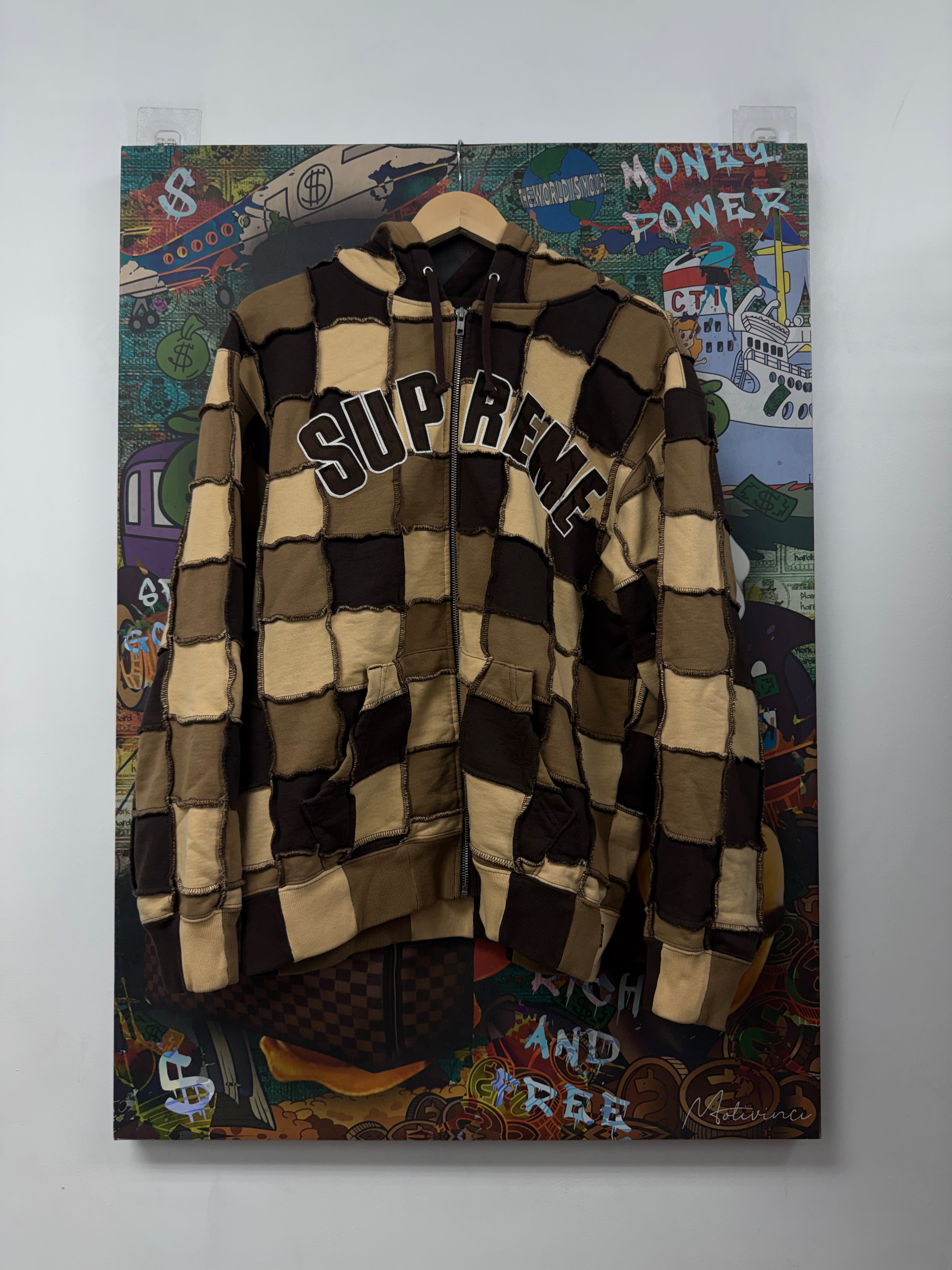 Supreme Brown Cream Patchwork Hoodie
