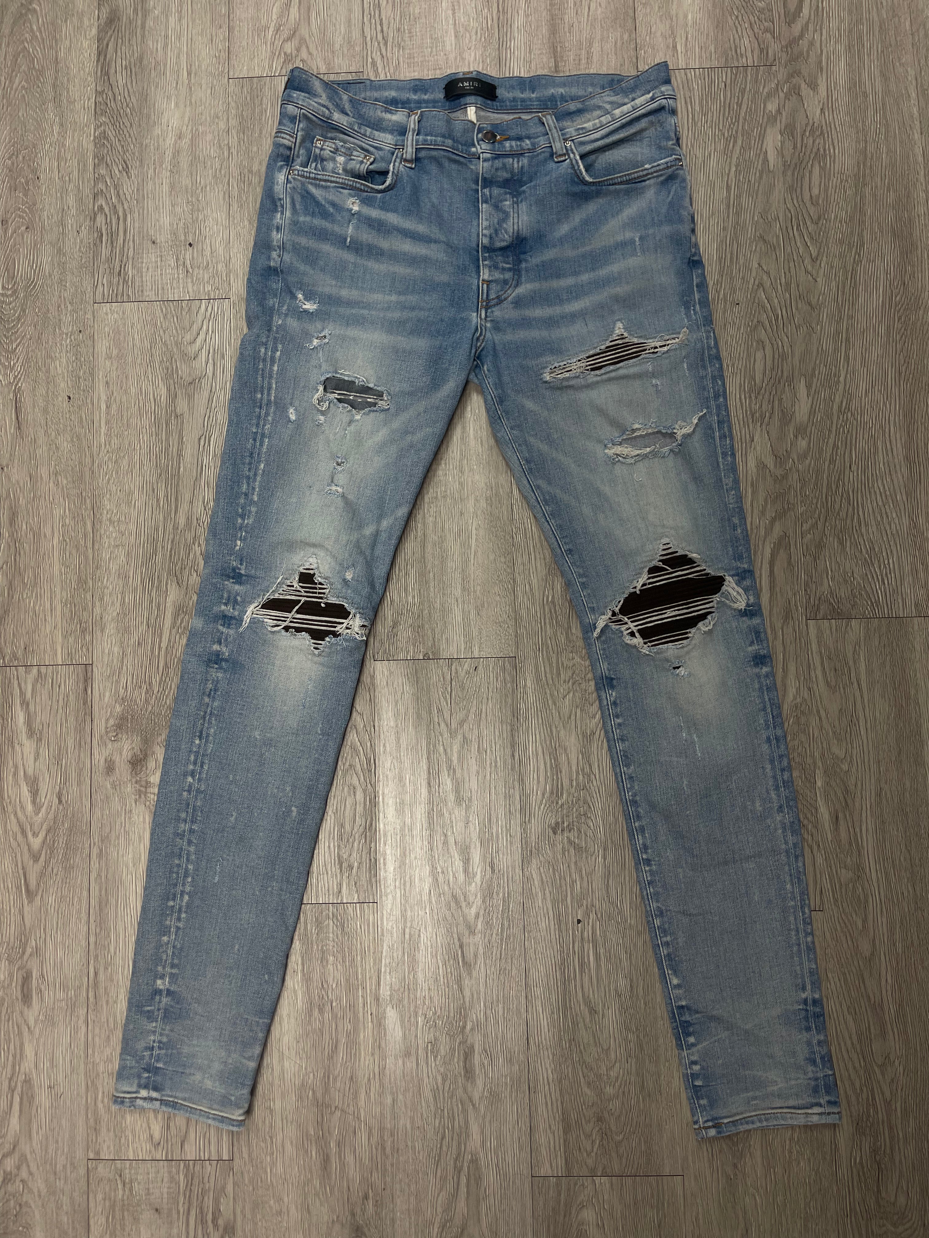 Amiri MX1 Light Wash Brown Patch Jeans