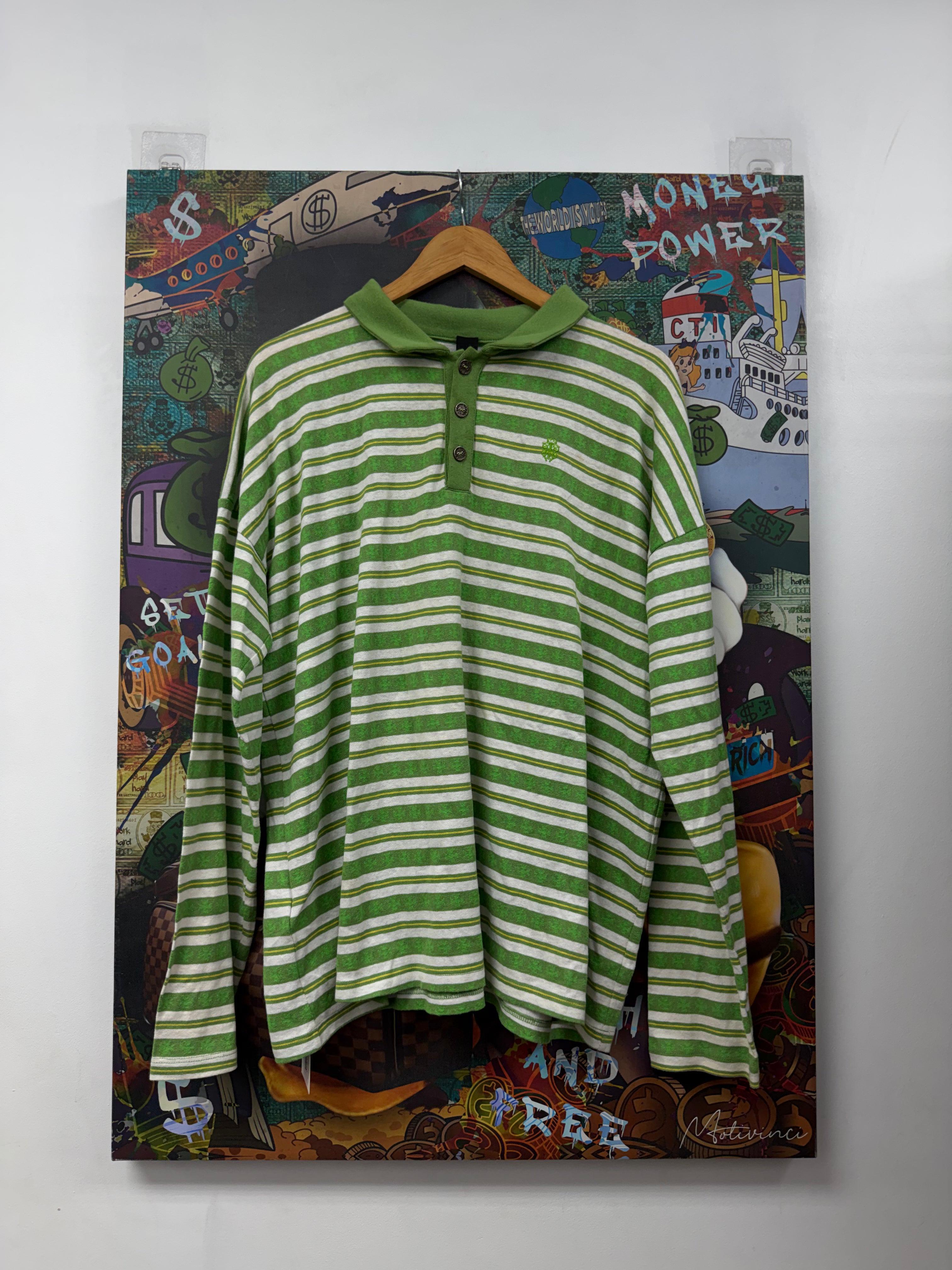 Chrome Hearts Green White Stripe Long Sleeve Polo