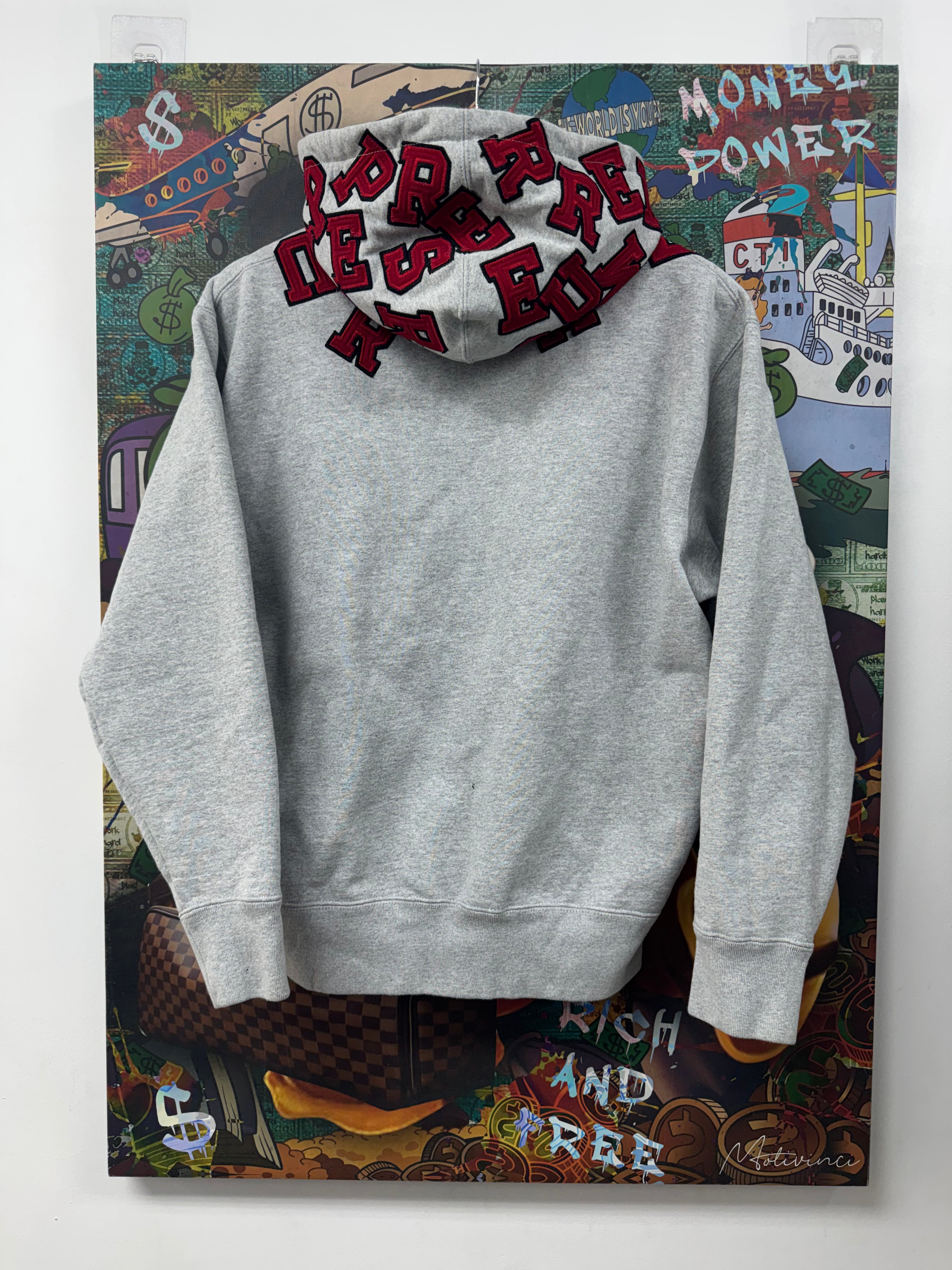 Supreme Grey Red Hood Logo Hoodie