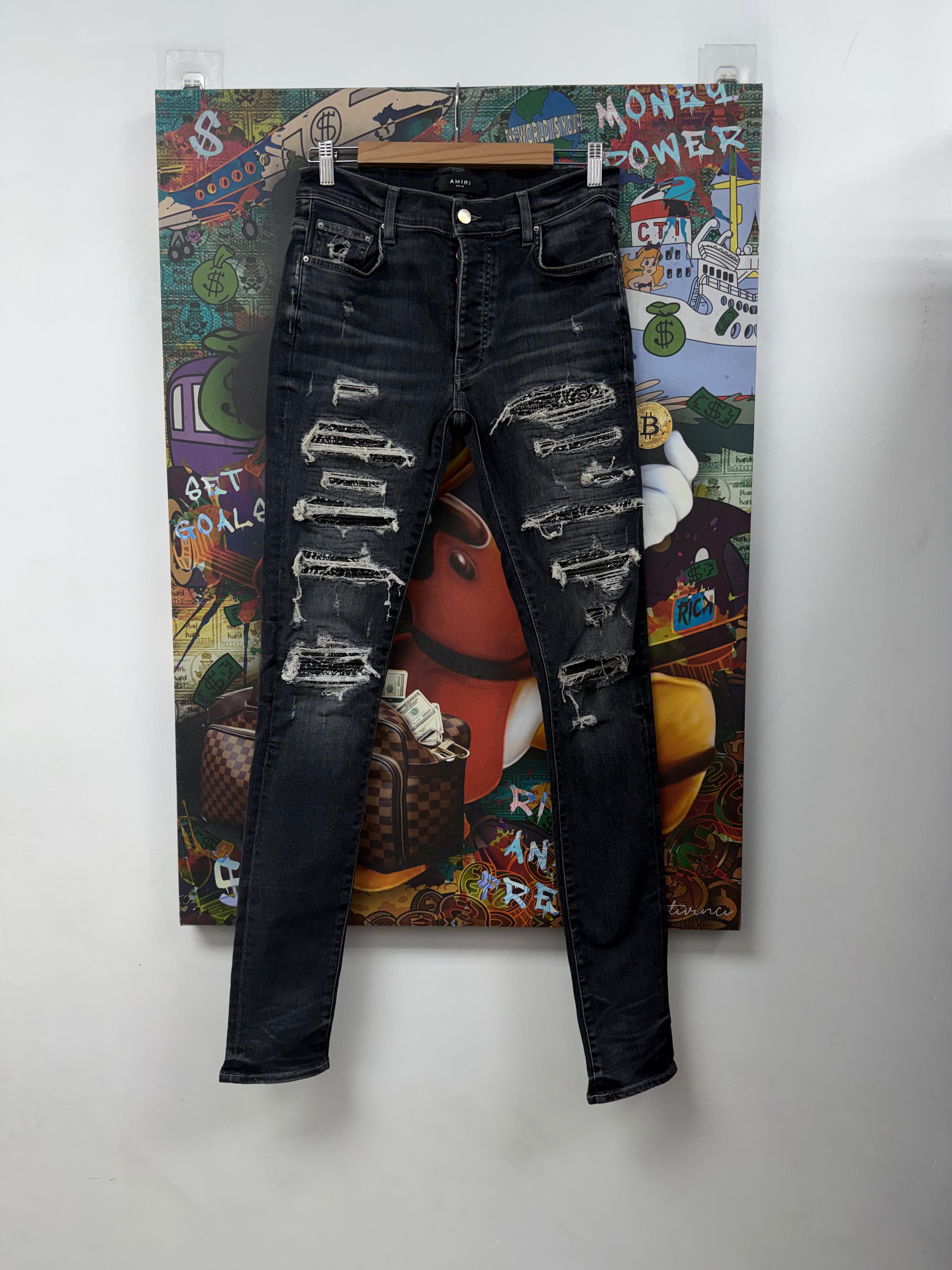 Amiri Grey Bandana Thrasher Patch Jeans