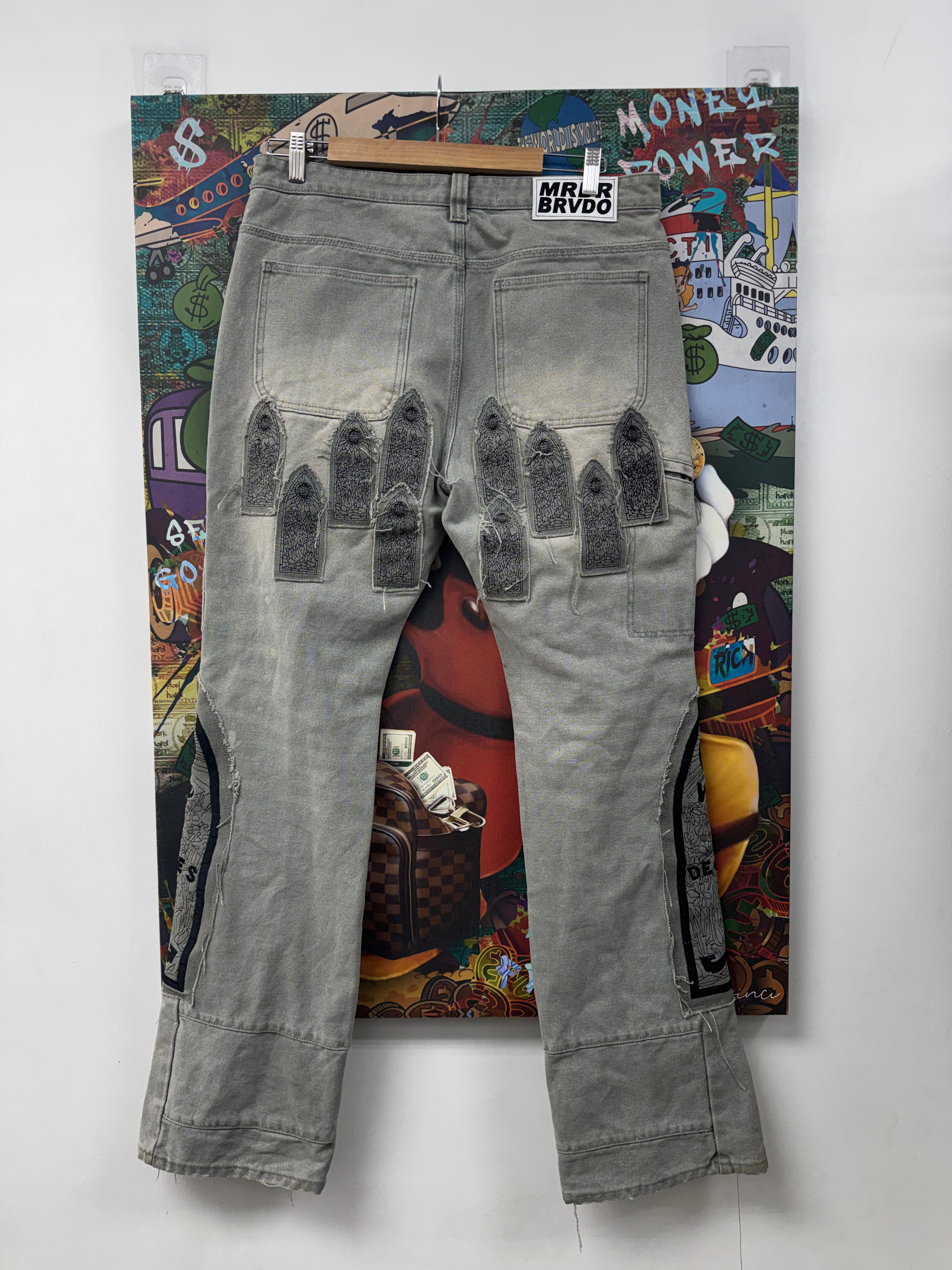 Who Decides War Grey Black Arch Flooded Patch Jeans