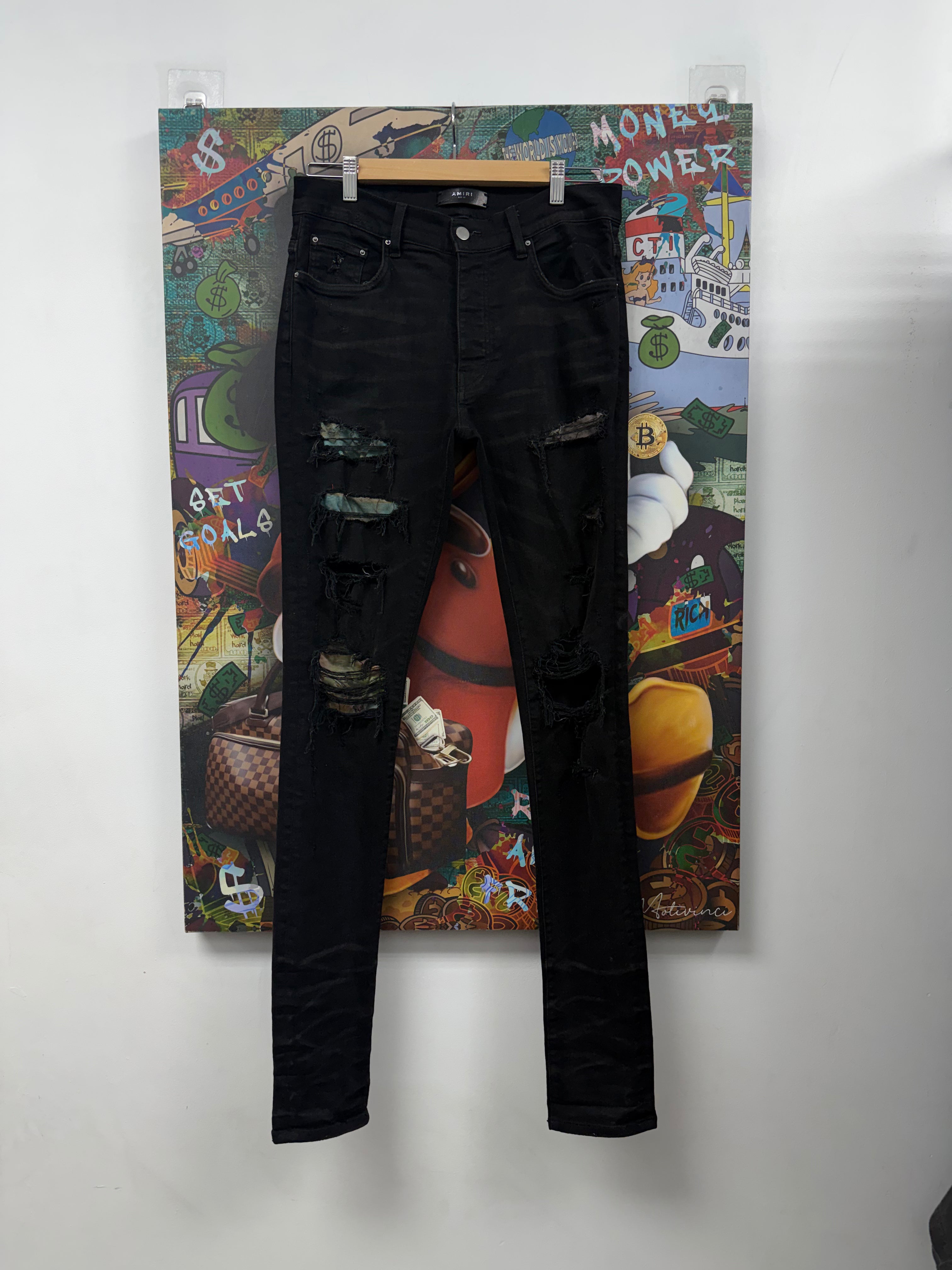 Amiri Black Wash Floral Patchwork Jeans
