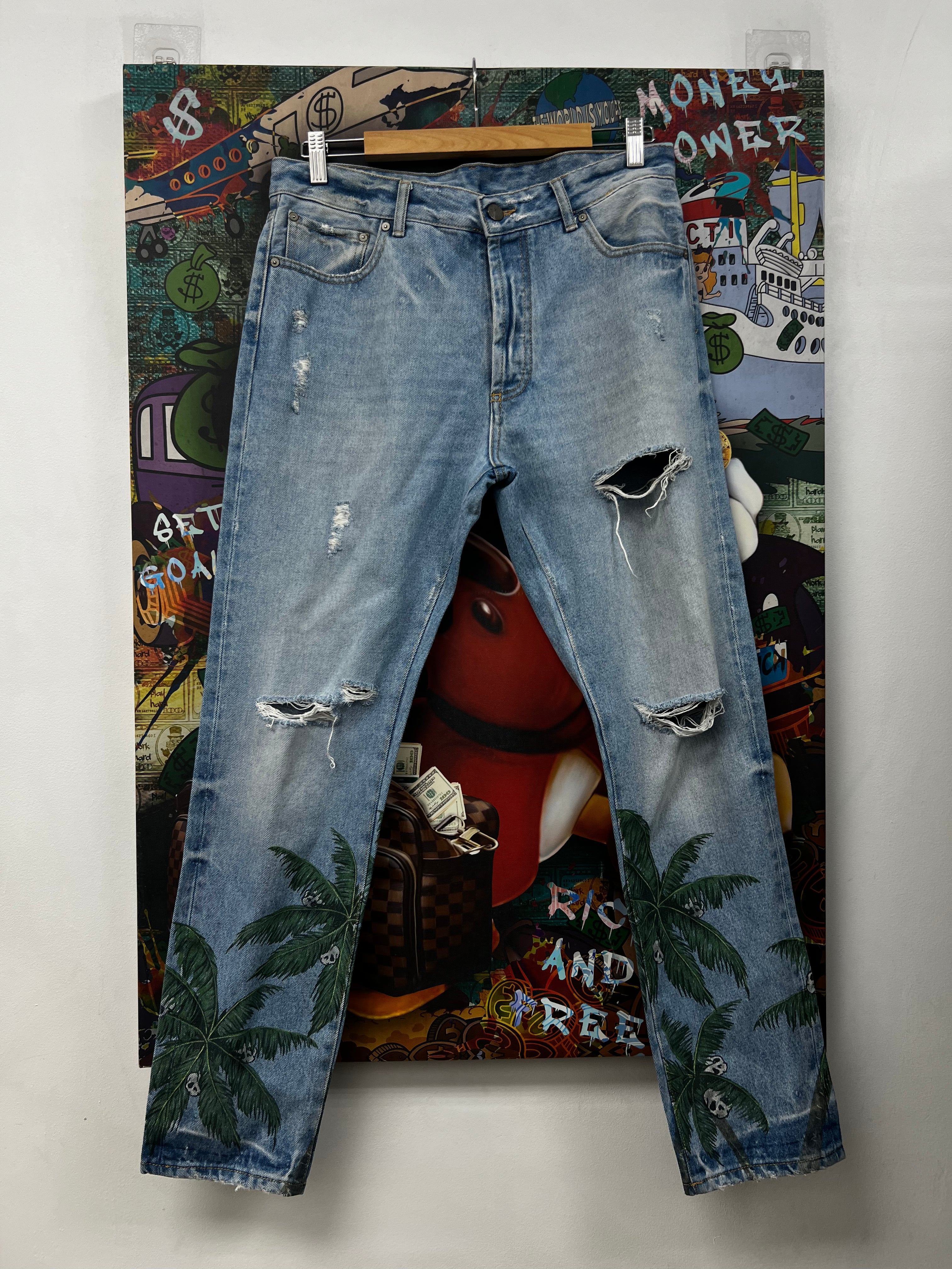 Palm Angels Light Wash Palm Tree Slim Jeans