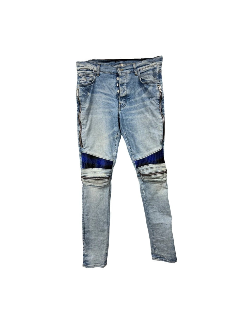 Amiri "MX2" Plaid Patch Light Wash, Blue & Black Jeans