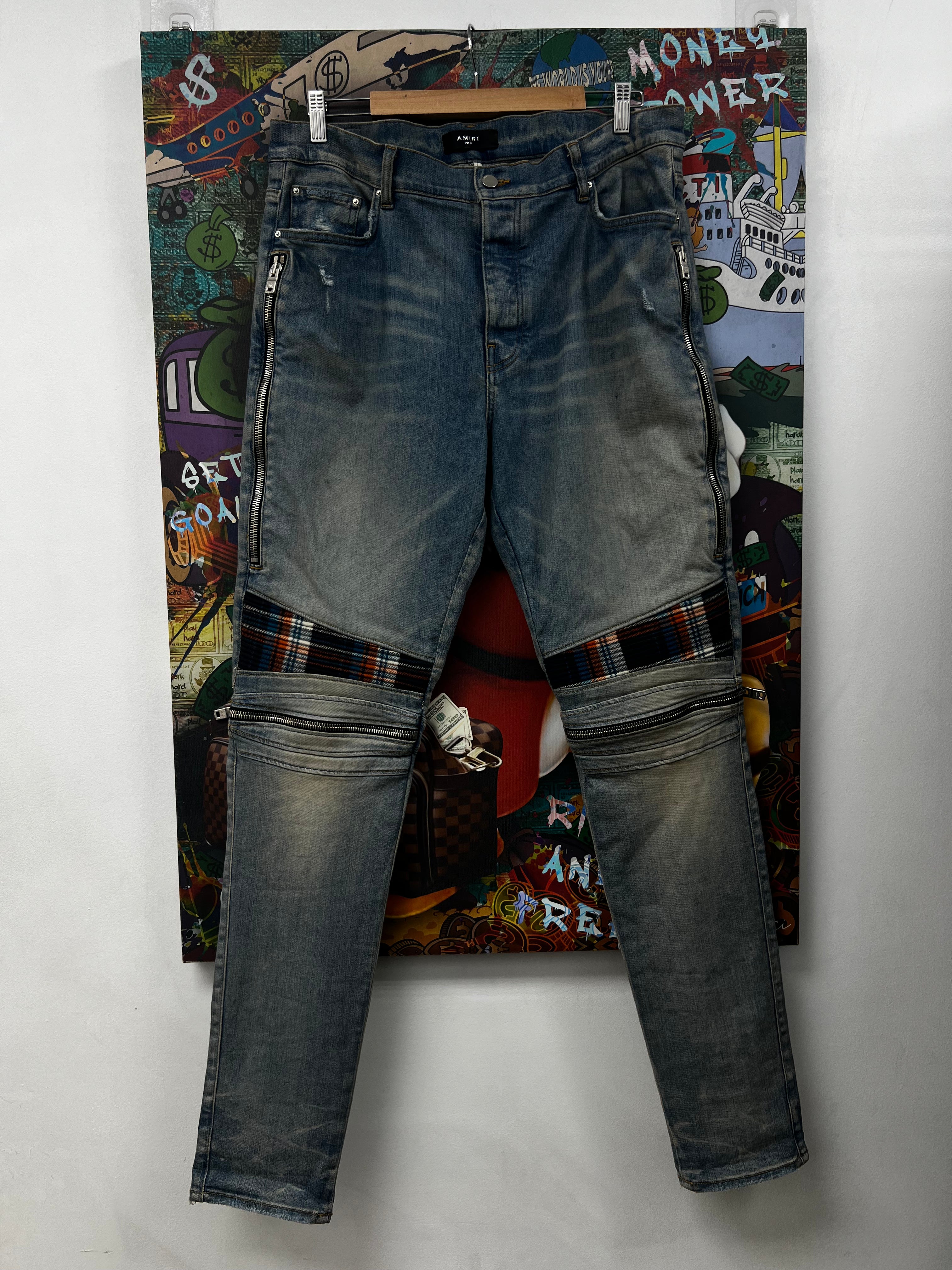 Amiri MX2 Light Was Orange Blue Patch Jeans