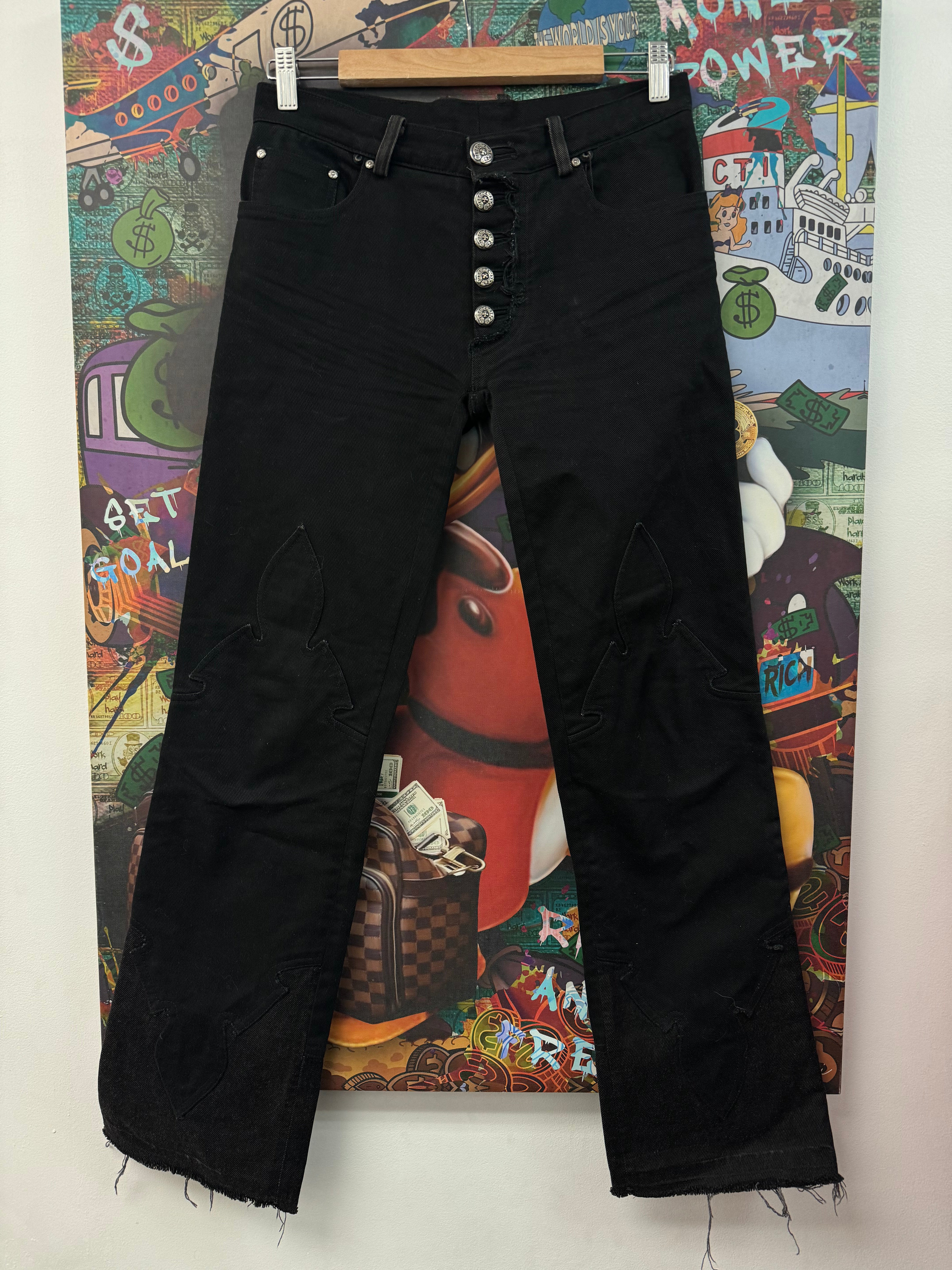 Chrome Hearts Black Fleur Knee Jeans