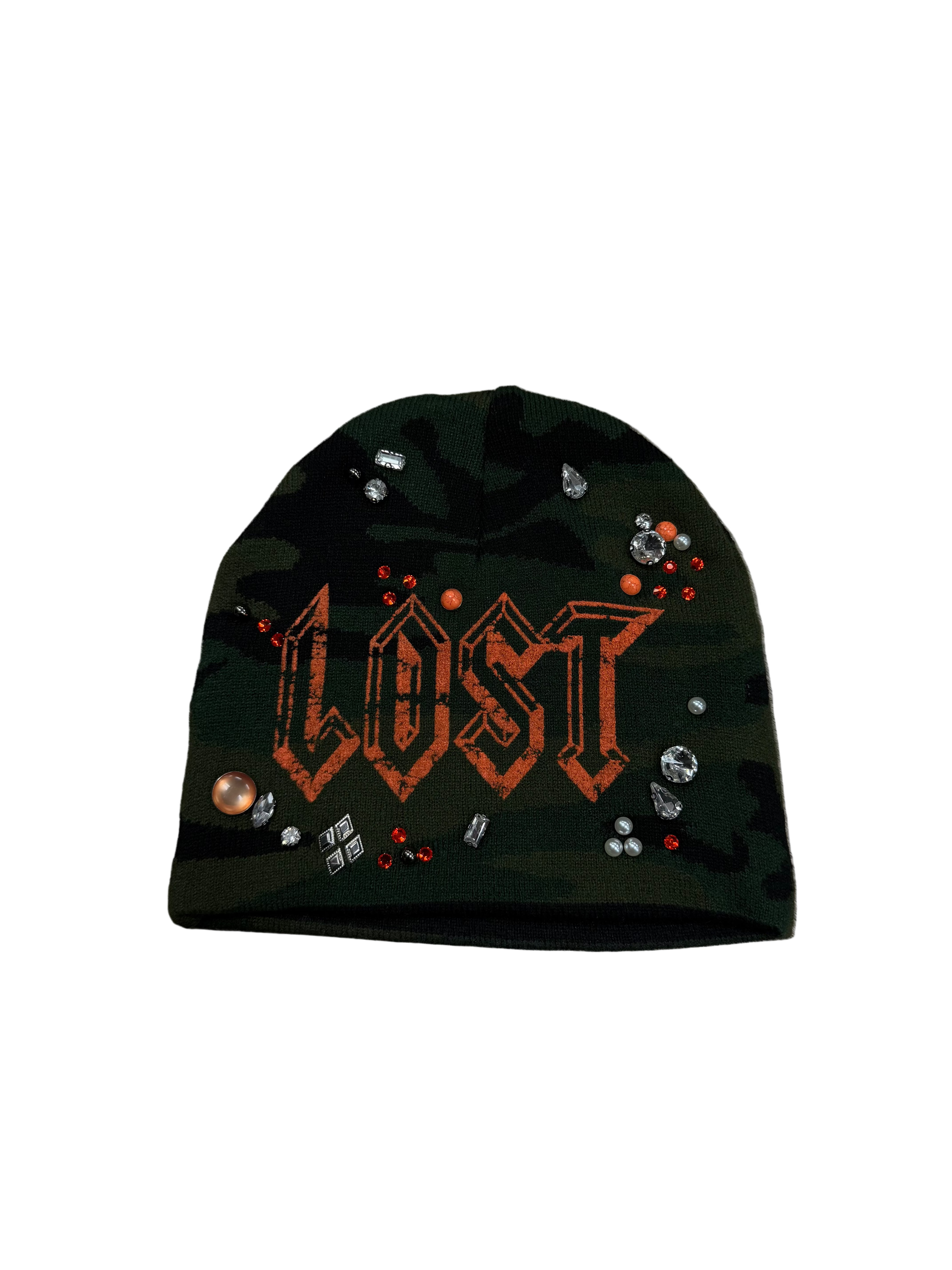 Lost Intricacy 'Gemstone' Green Camo & Orange Beanie