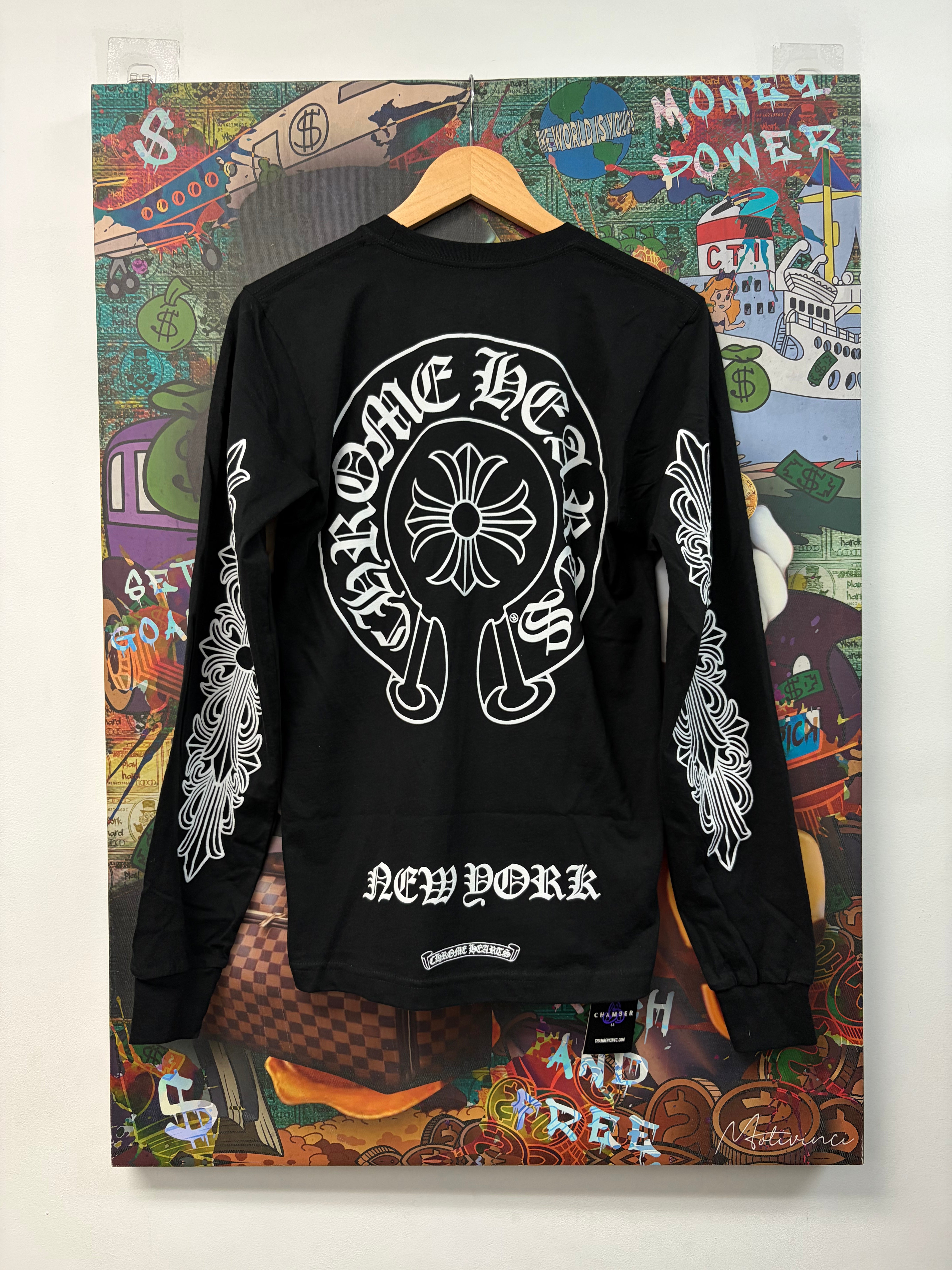 Chrome Hearts Black New York Floral Horseshoe LS Shirt