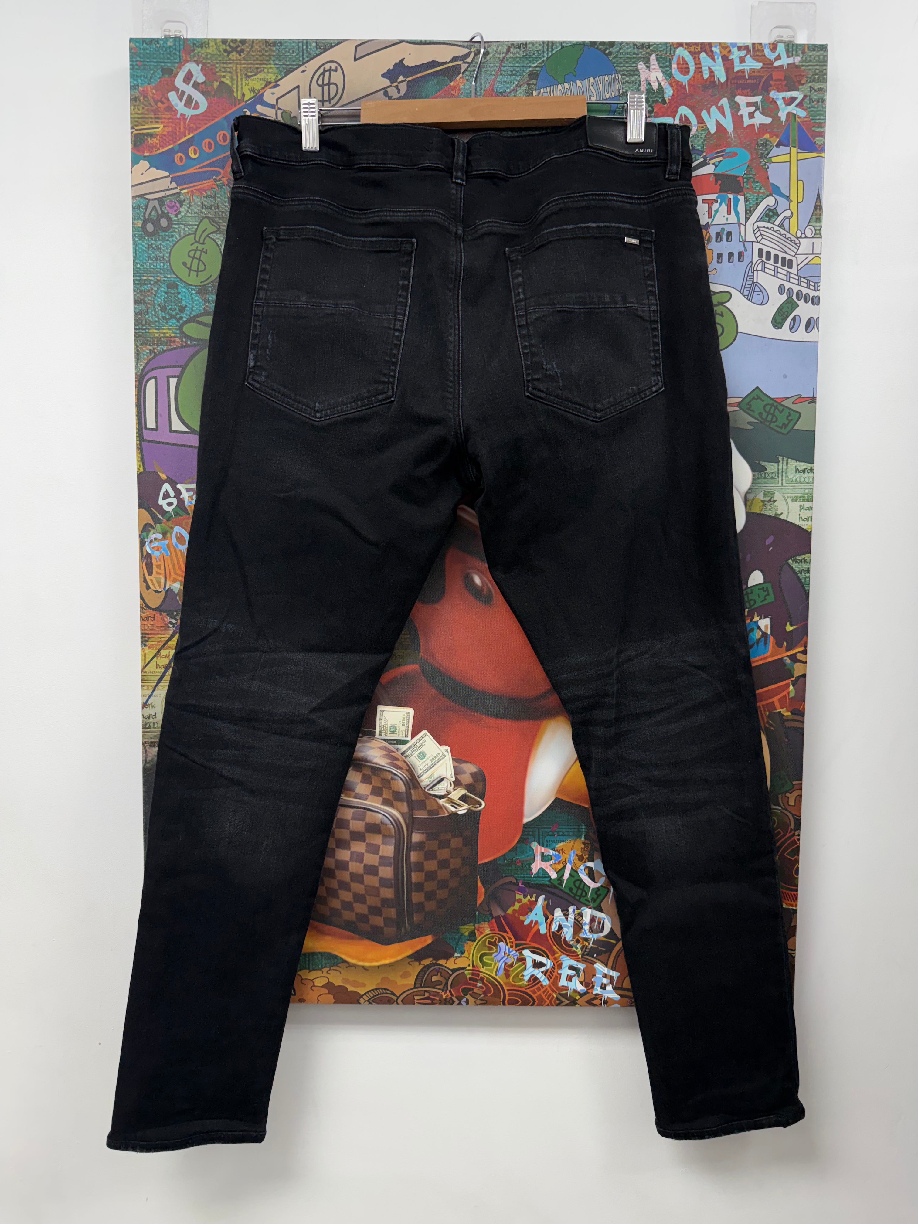 Amiri MX1 Black Wash White Suede Patch Jeans