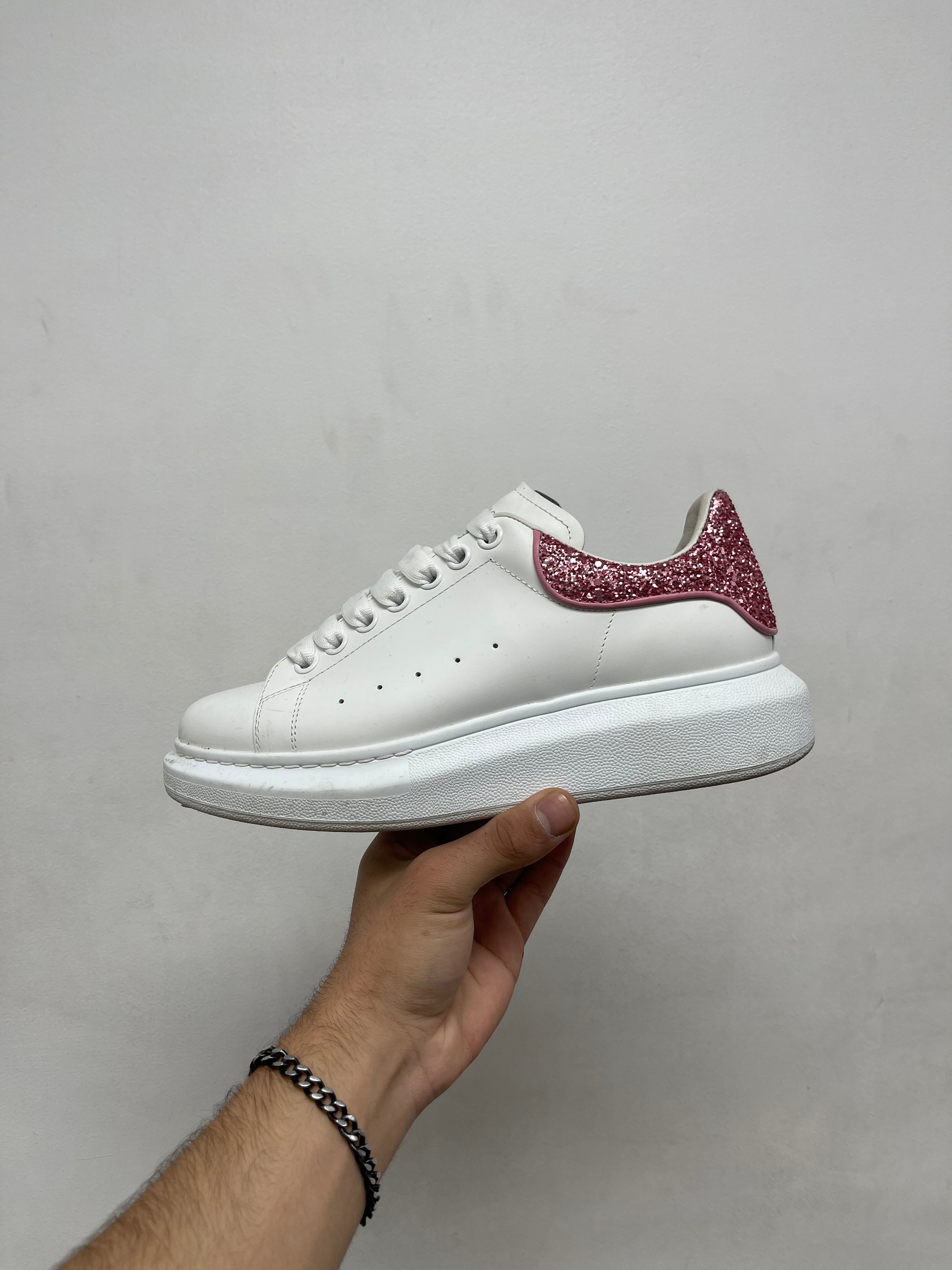 Alexander Mcqueen White Pink Glitter Oversized Sneakers