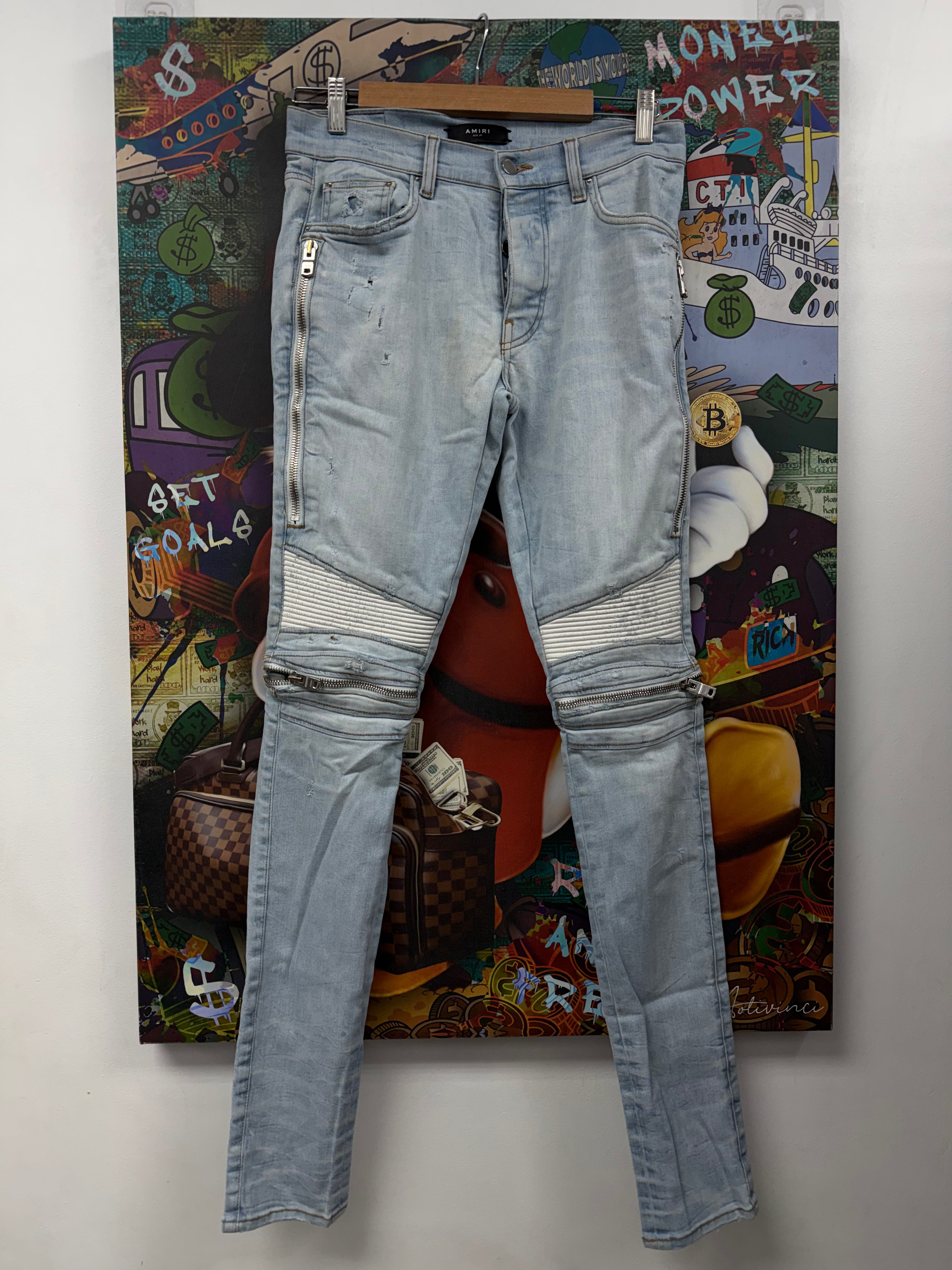 Amiri MX2 Light Wash White Patch Jeans