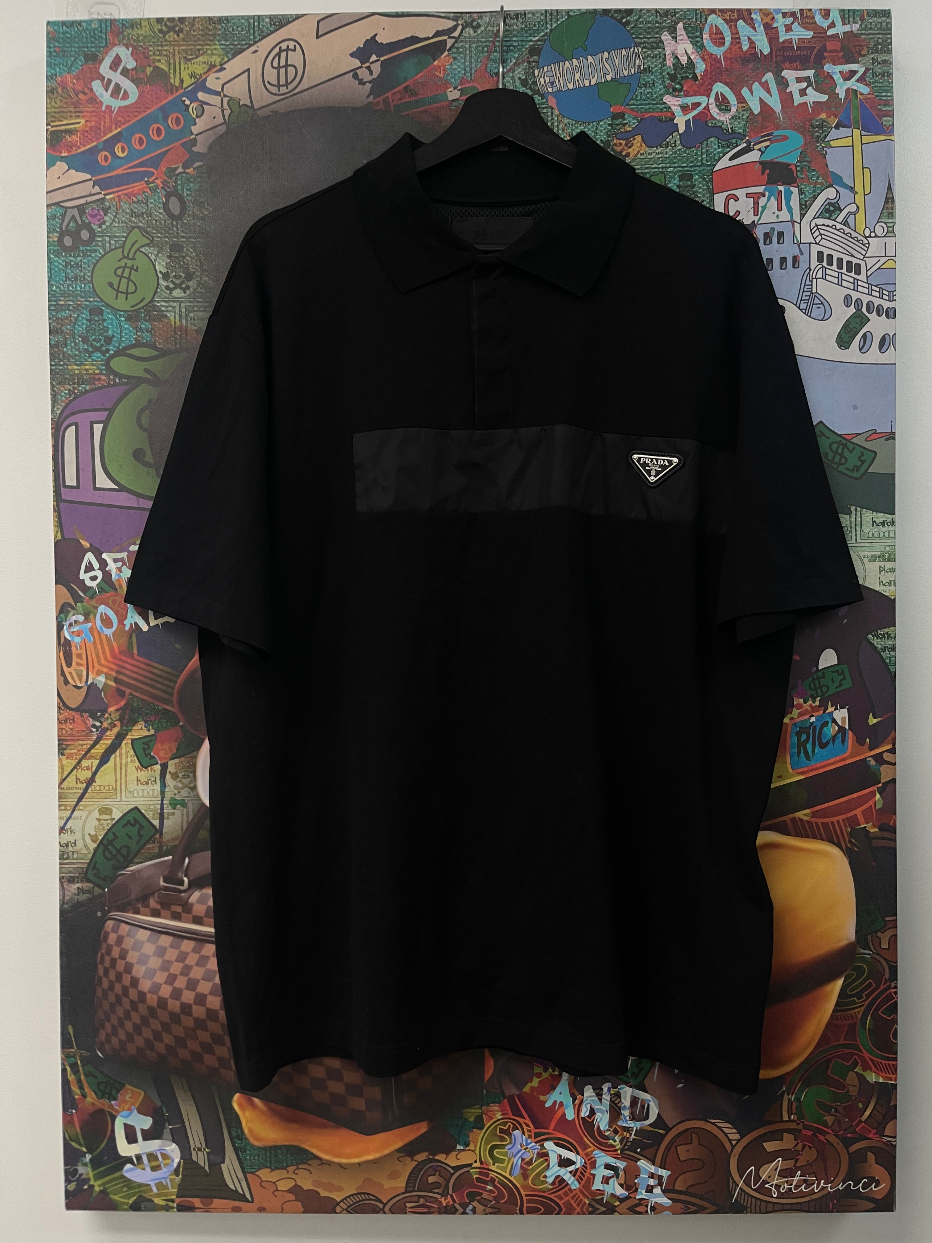 Prada Black Nylon Plaque Polo