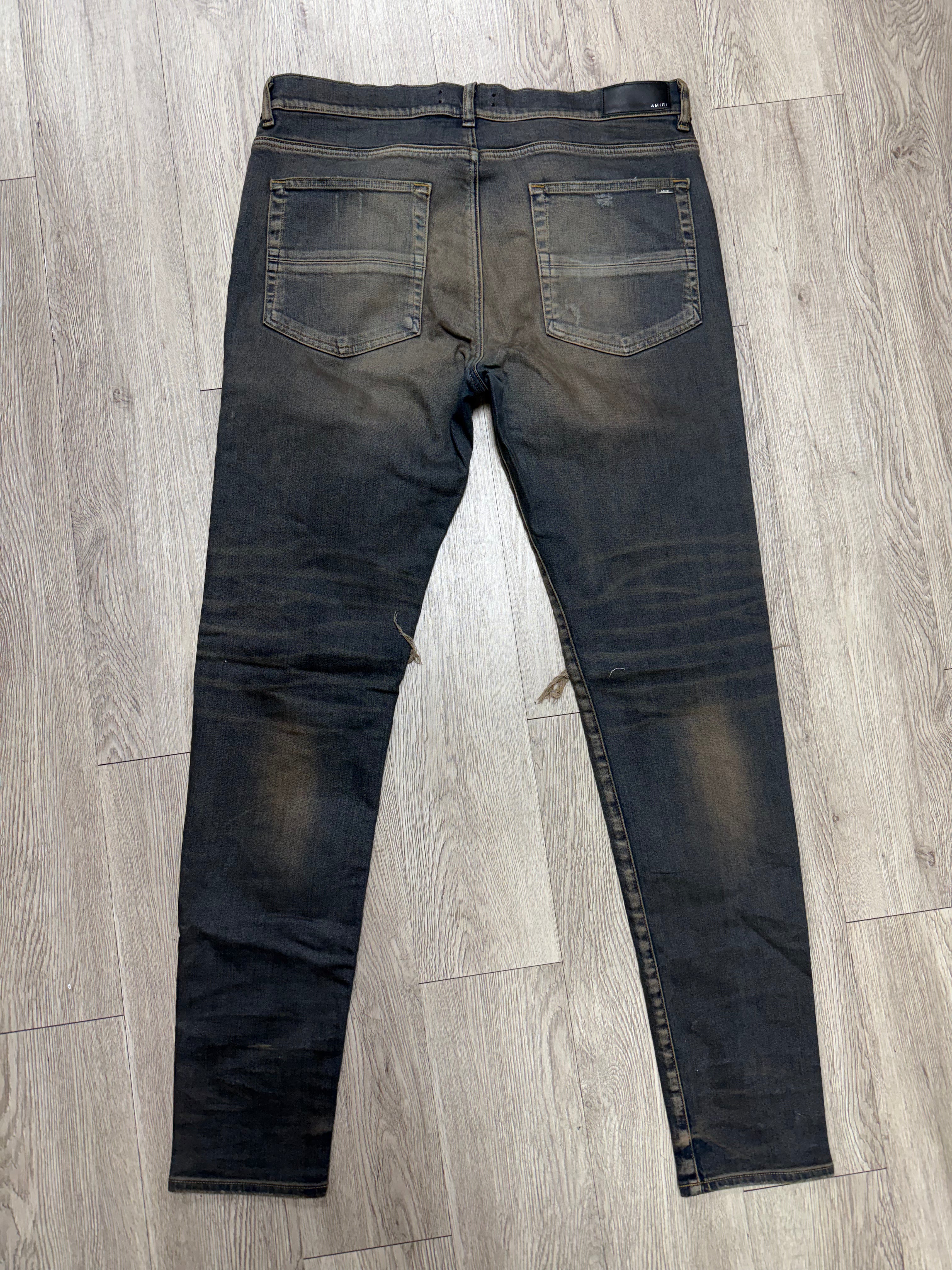 Amiri MX1 Dark Indigo Cream Navy Plaid Patch Jeans