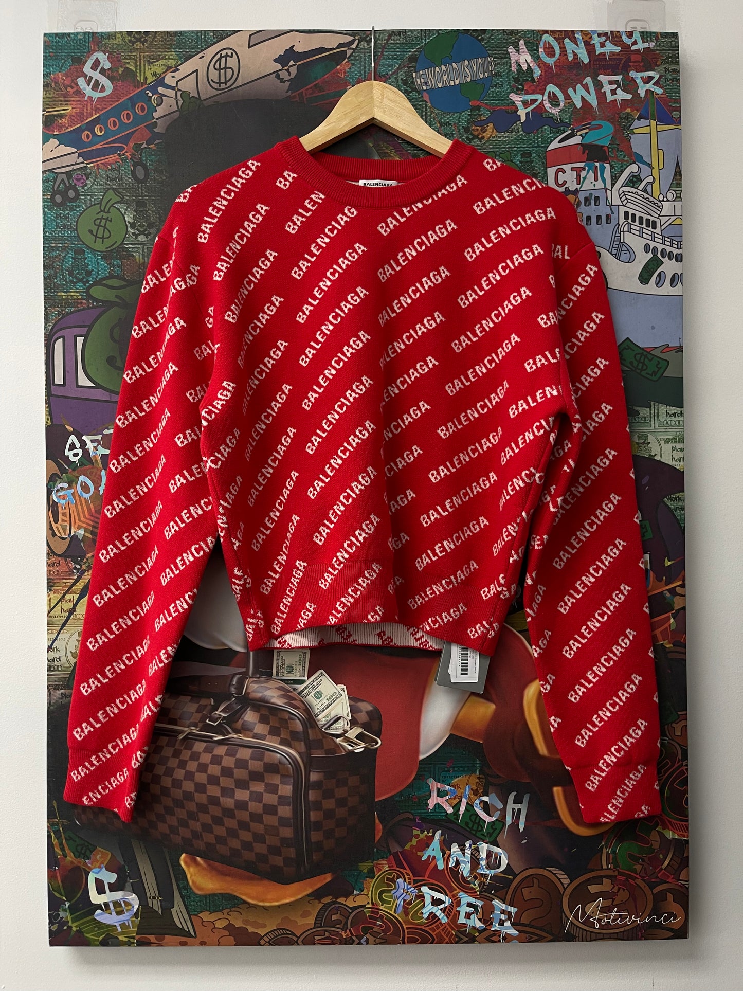 Balenciaga White Red Knitt Crewneck New With Tags