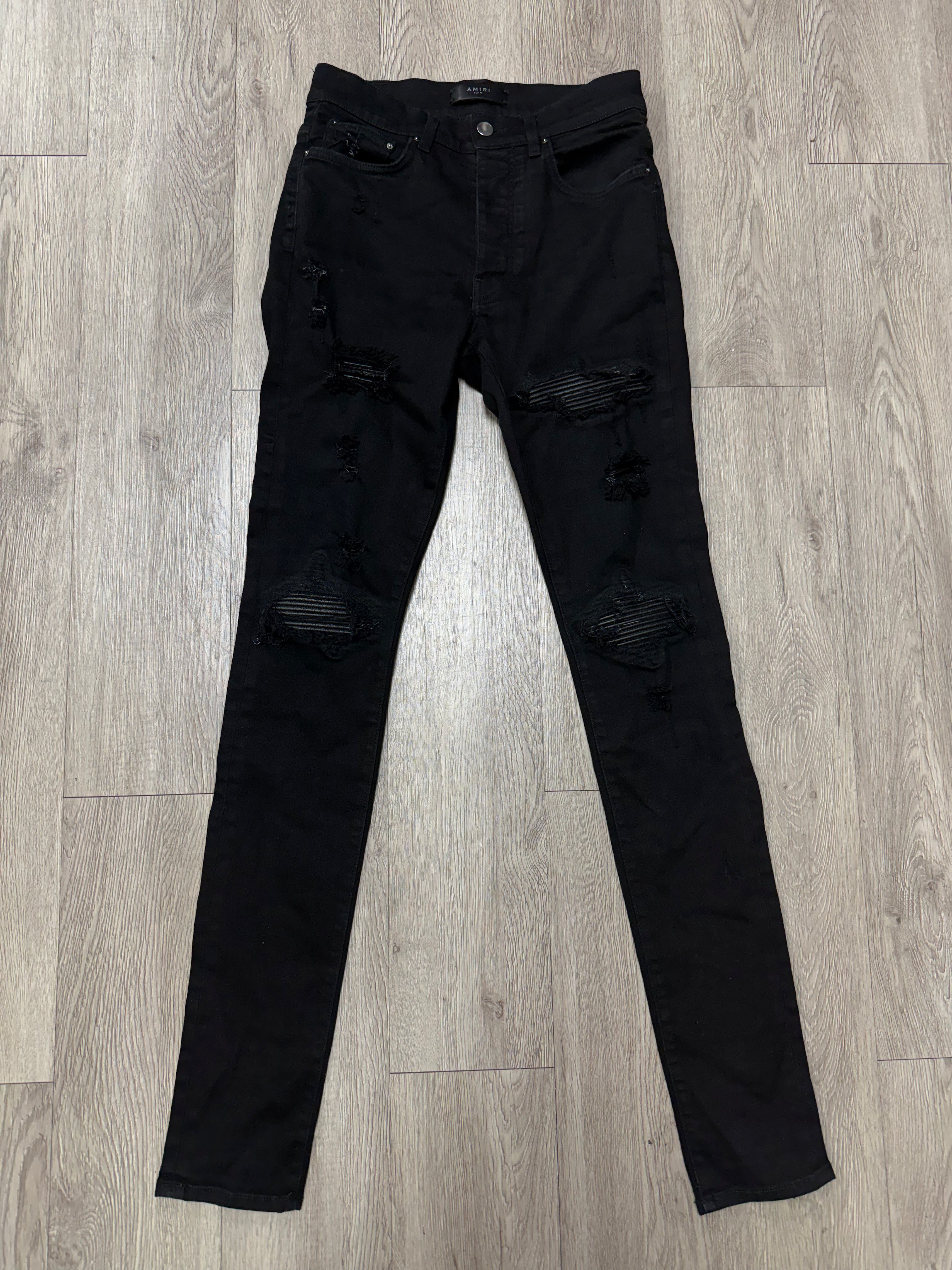 Amiri MX1 Black Leather Patch (Missing Metal Tag) Jeans