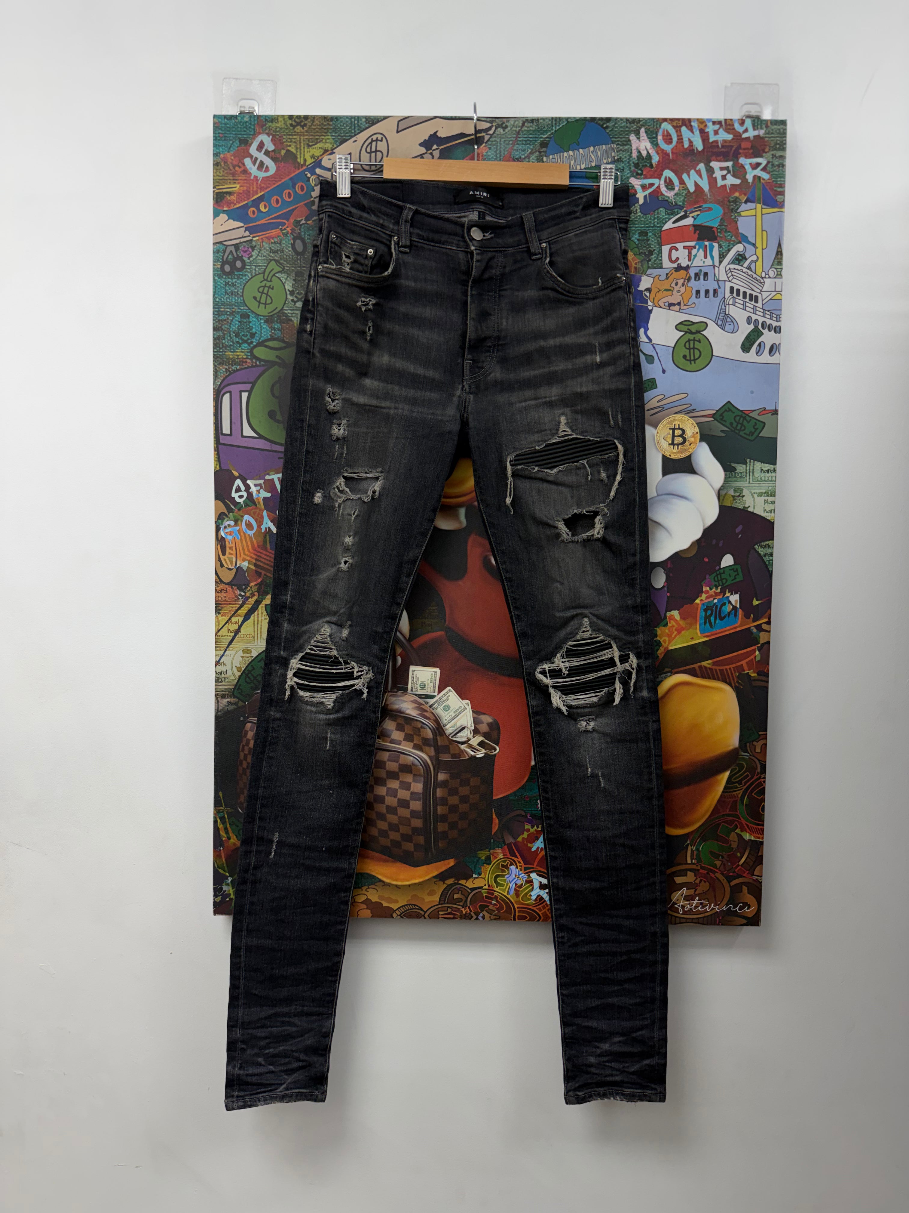 Amiri MX1 Grey Black Patch Jeans