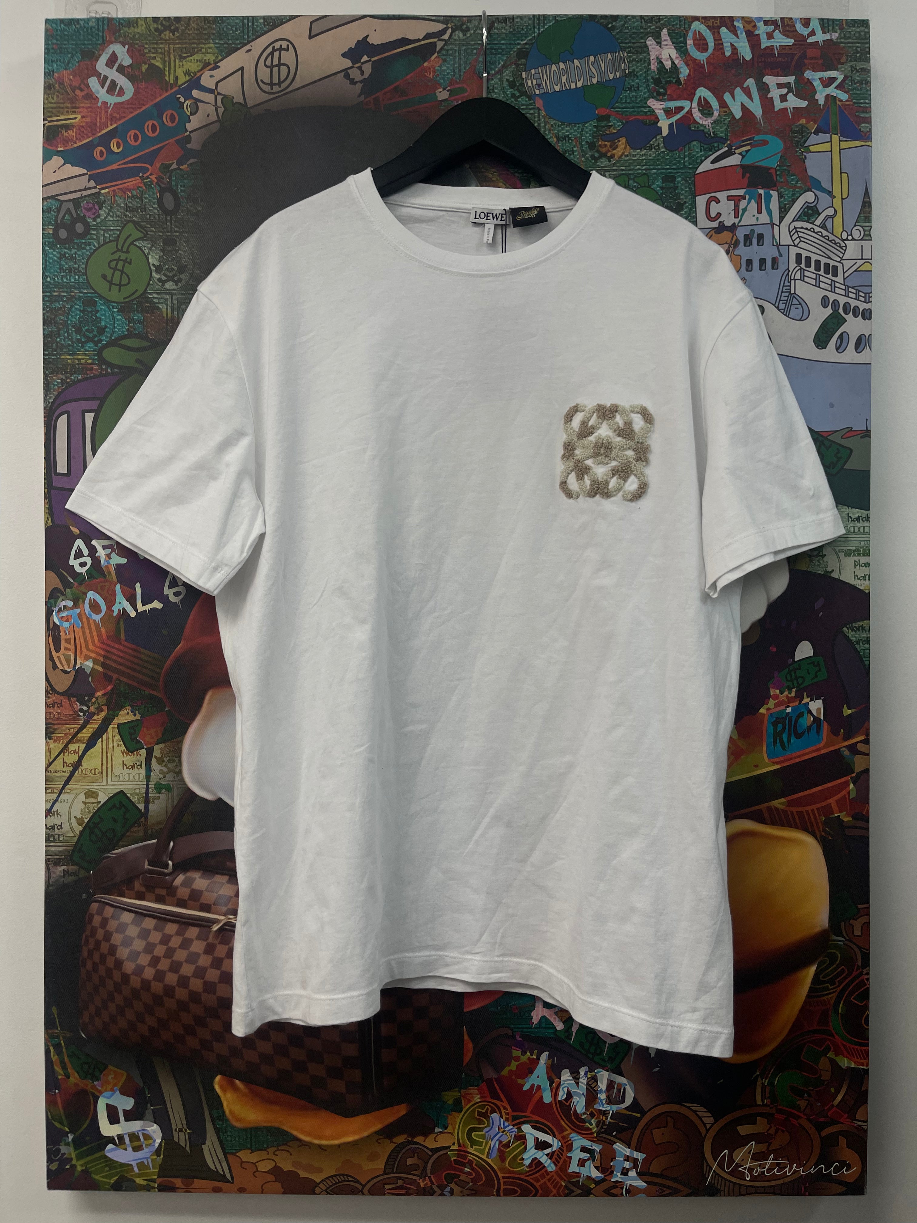 Loewe White Embroidered Anagram Tee