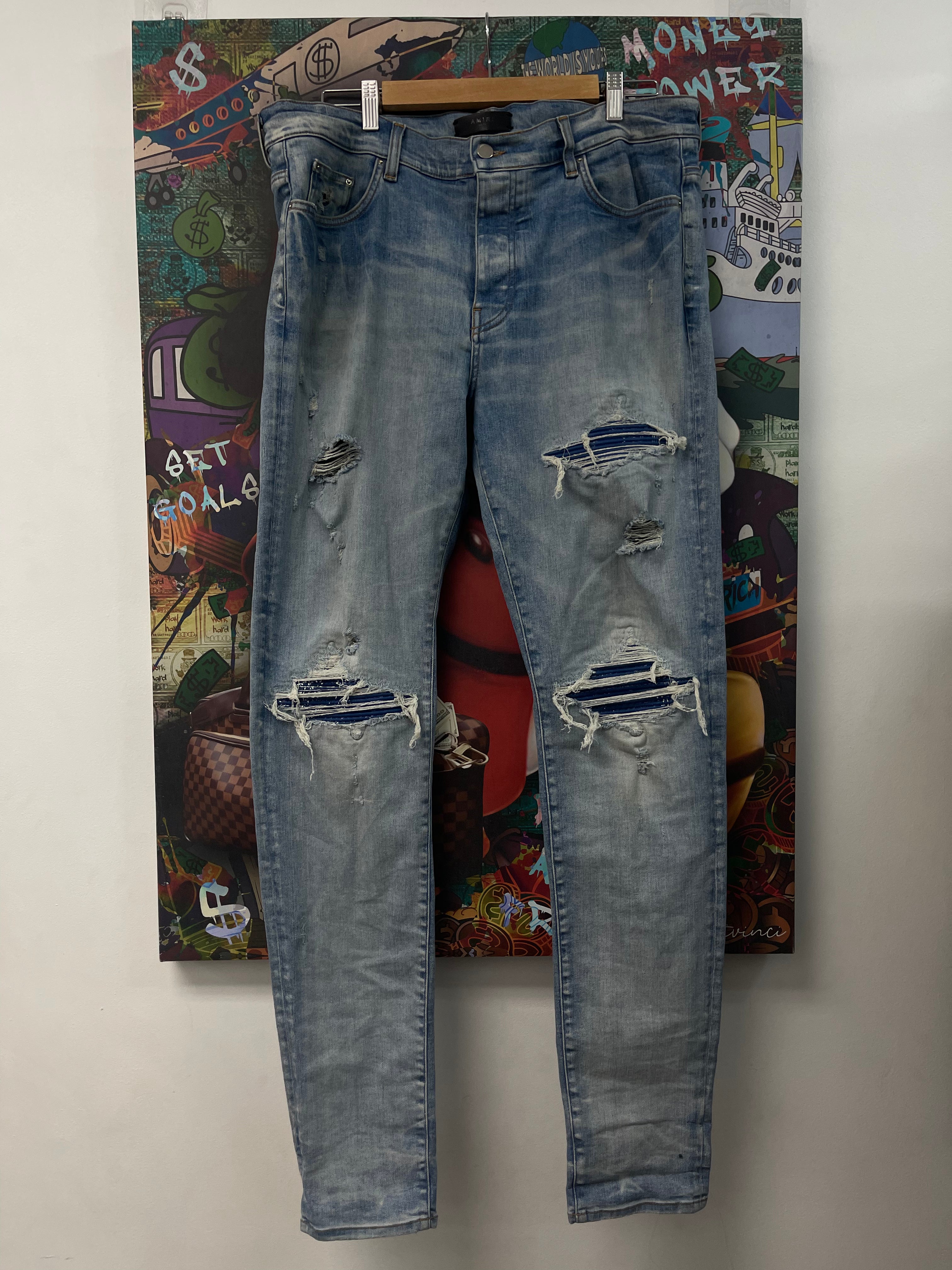 Amiri MX1 Light Wash Blue Bandana Jeans