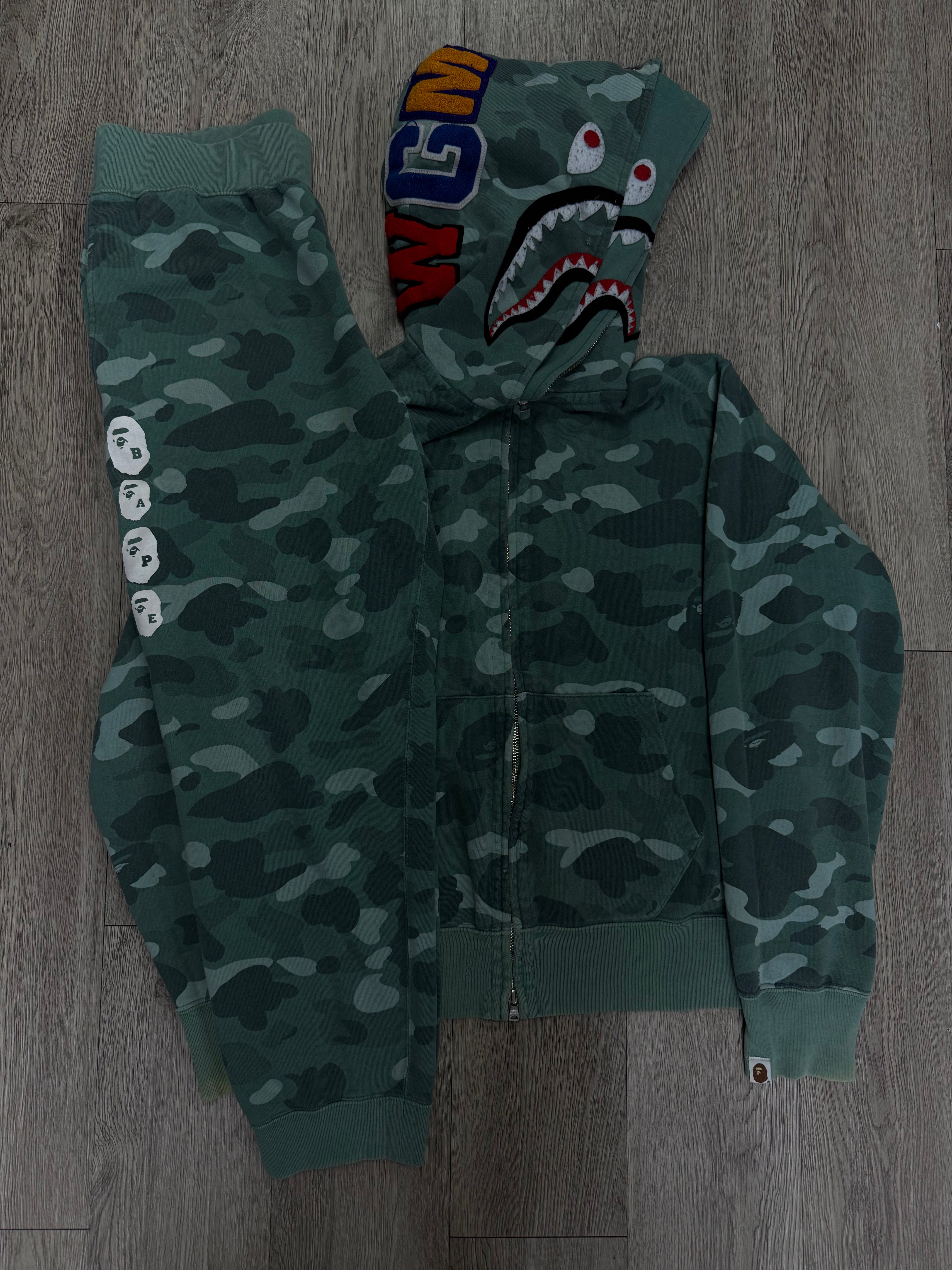 BAPE Camo Double Hood Shark Sweatsuit