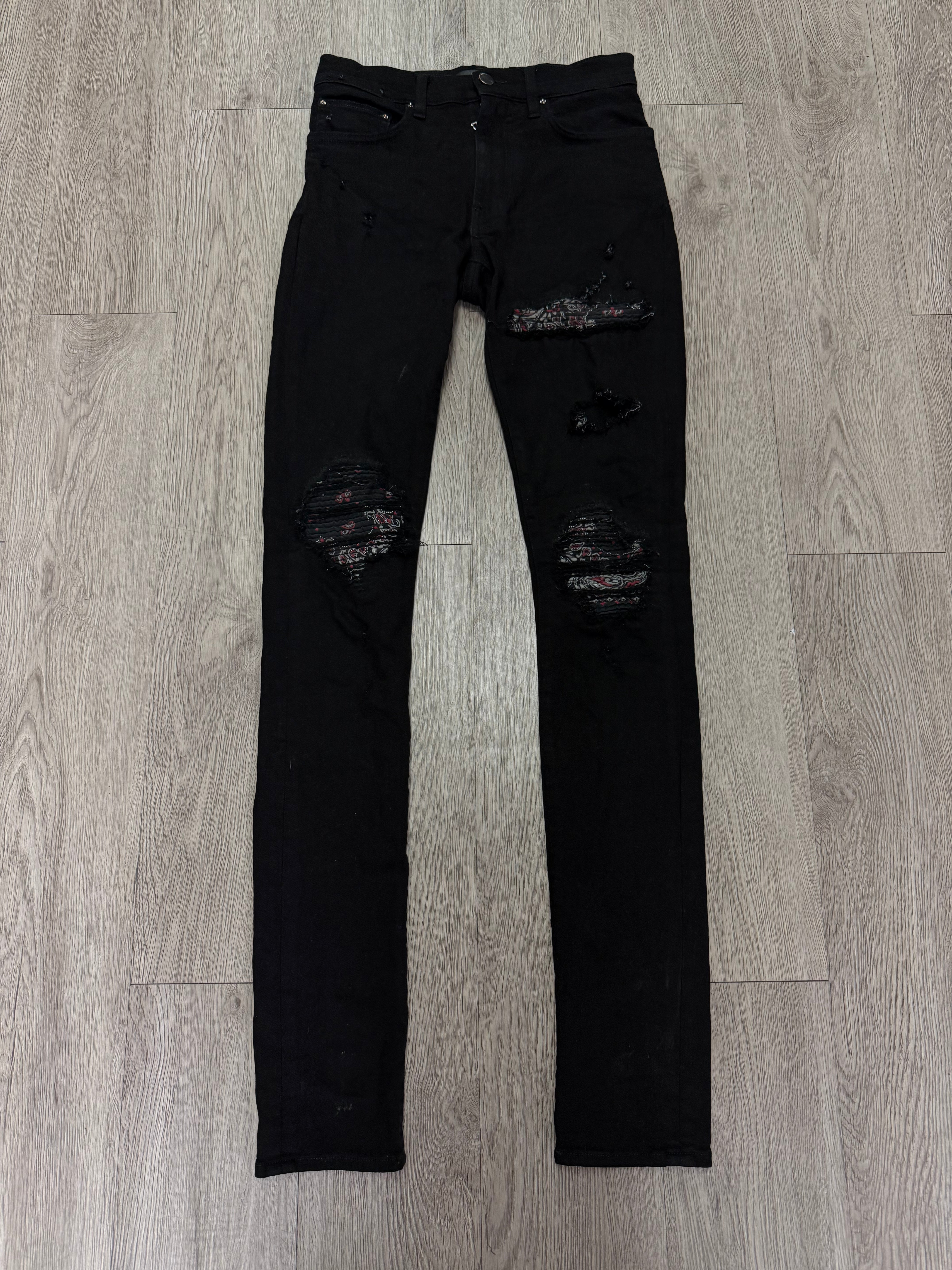Amiri MX1 Black Red Paisley Patch Jeans